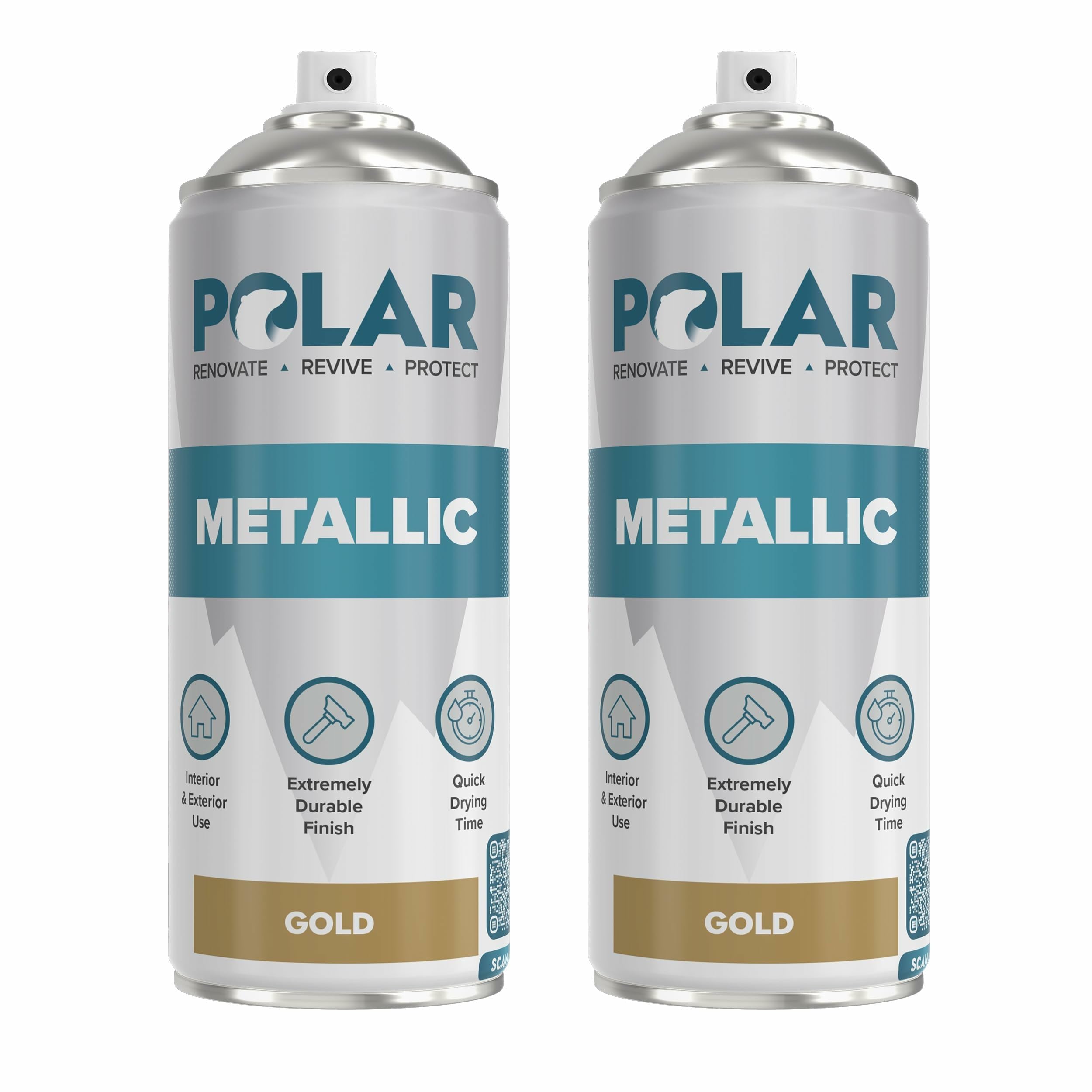 Polar Metallic Gold Spray Paint - 2 x 13.5 Fl Oz | Multi-Purpose Interior & Exterior Use | Ideal Gold Spray Paint For Metal, Wood, Glass, Plastic, Ceramics & Ornaments | Quick Drying | Easy to Apply