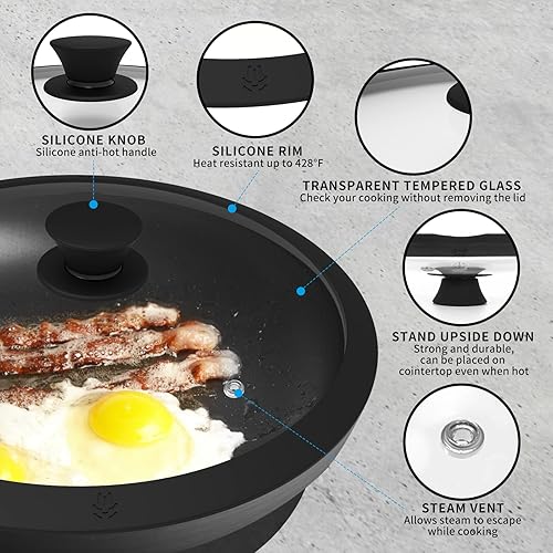 Miniatura 2 de Tapa de vidrio para sartenes, ollas y sartenes. Tapa de vidrio templado Ventd con borde de silicona resistente al calor que se adapta a utensilios