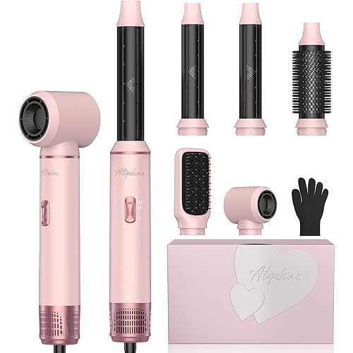 Atopskins 5 in 1 Hair Dryer Brush Set, Hot Air Styler, Detachable Blow Dryer Brush, 3 Heat Settings Auto Curling Wrap Styler, Ionic Hair Styling Tools, Straight Curl Dry Volumiz Smooth (Pink)