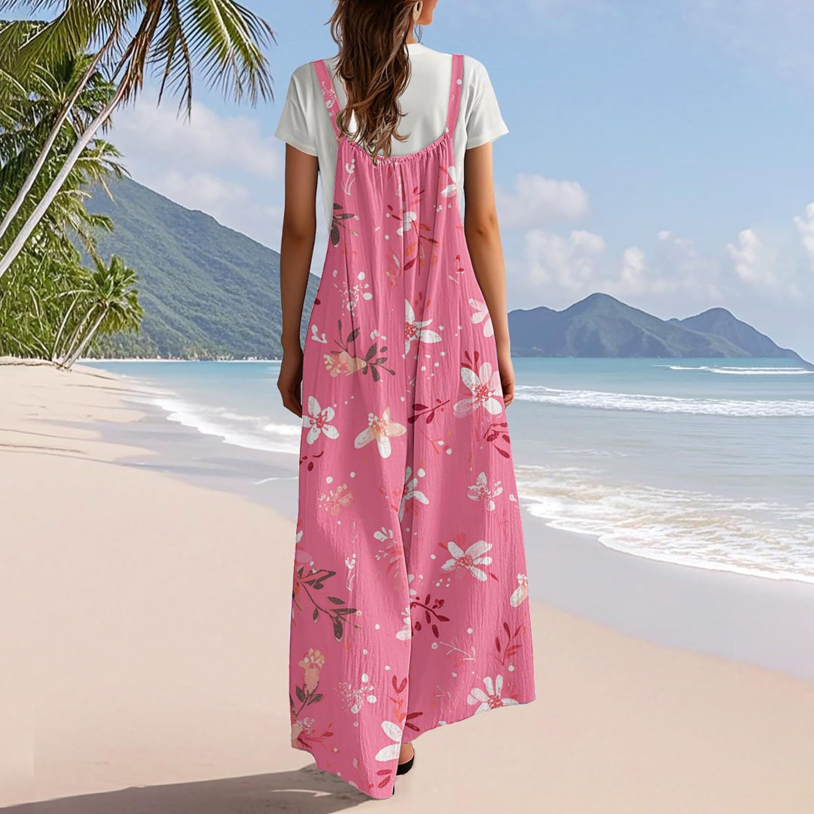 Peto de verano para mujer, de pierna ancha, oversize floral
