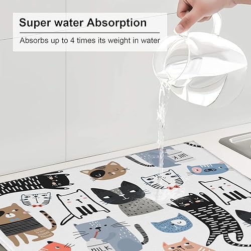 Miniatura 4 de Tapete de secado de platos para botella de leche de gatos divertidos, tapete de secado de platos, tapete absorbente de platos, tapete de secado de