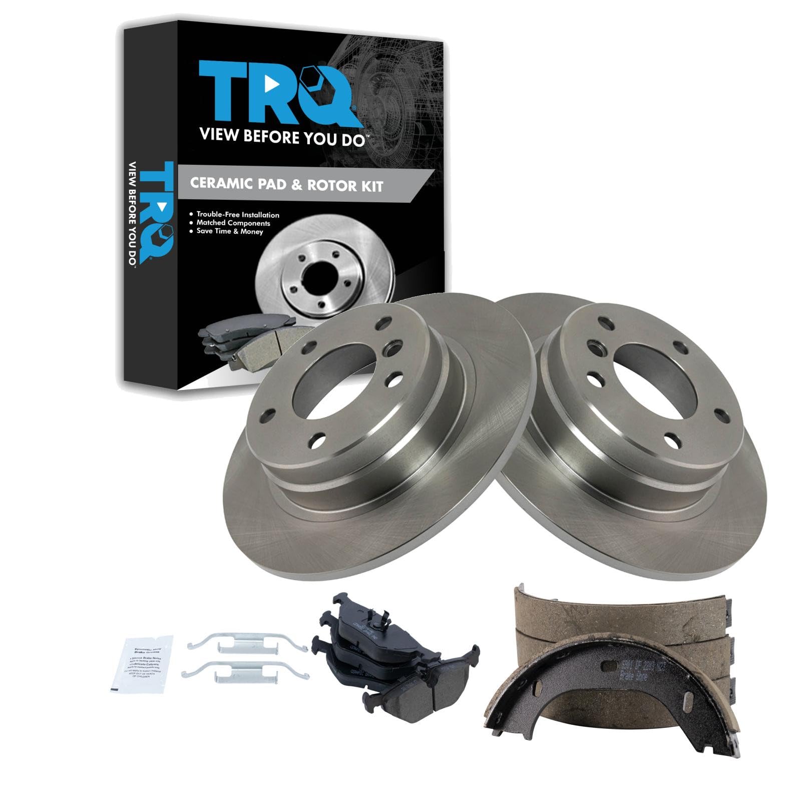 TRQ Rear Brake Pad and Rotor Set Ceramic Parking Shoe Compatible with 1992 BMW 318i 325i