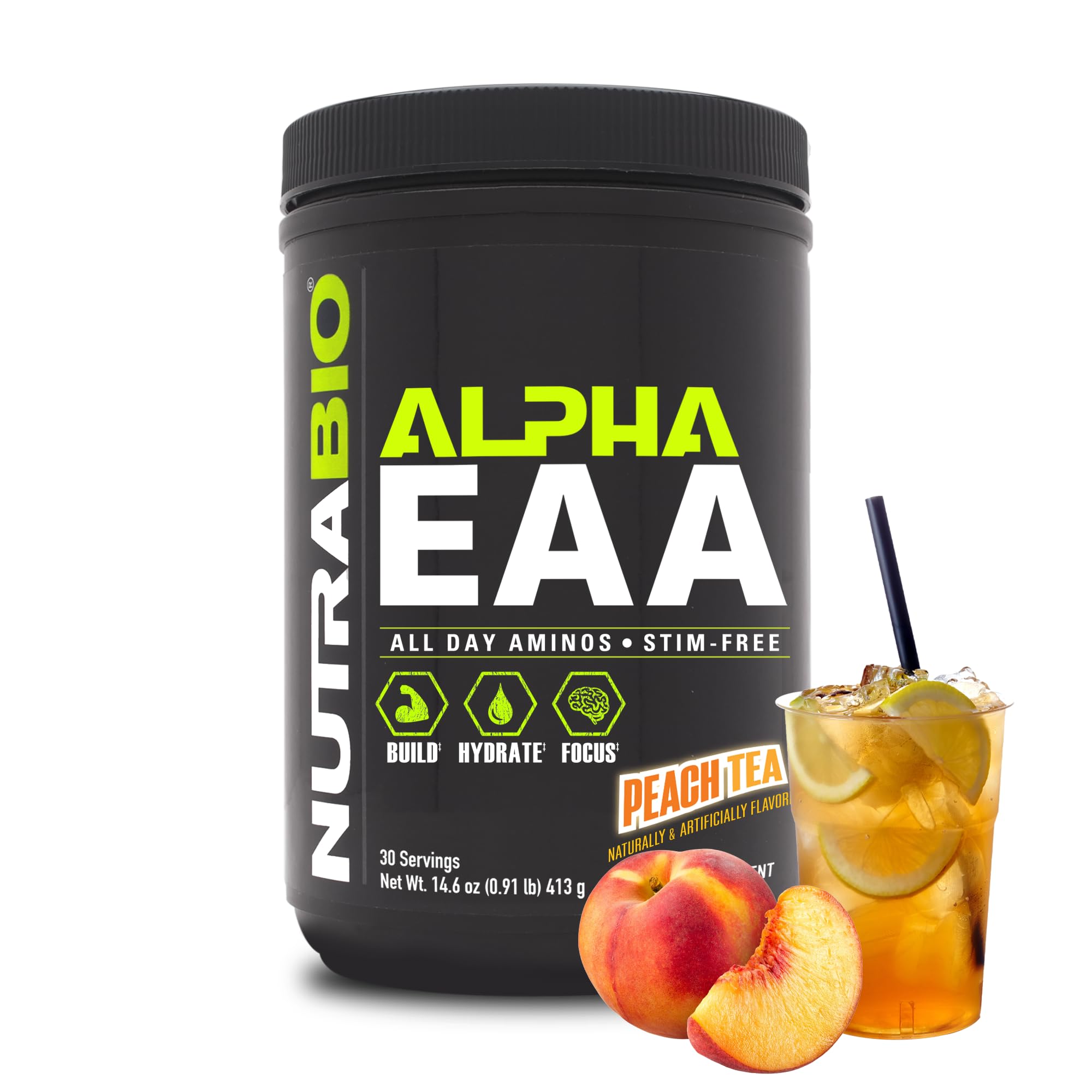 Sponsored Ad - NutraBio Alpha EAA - All-Day Amino Acids for Muscle Growth and Hydration - Essential Amino Acids with Nootropics & Adaptogens- Full Spectrum EAA BCAA Powder - 30 Servings - Peach Tea