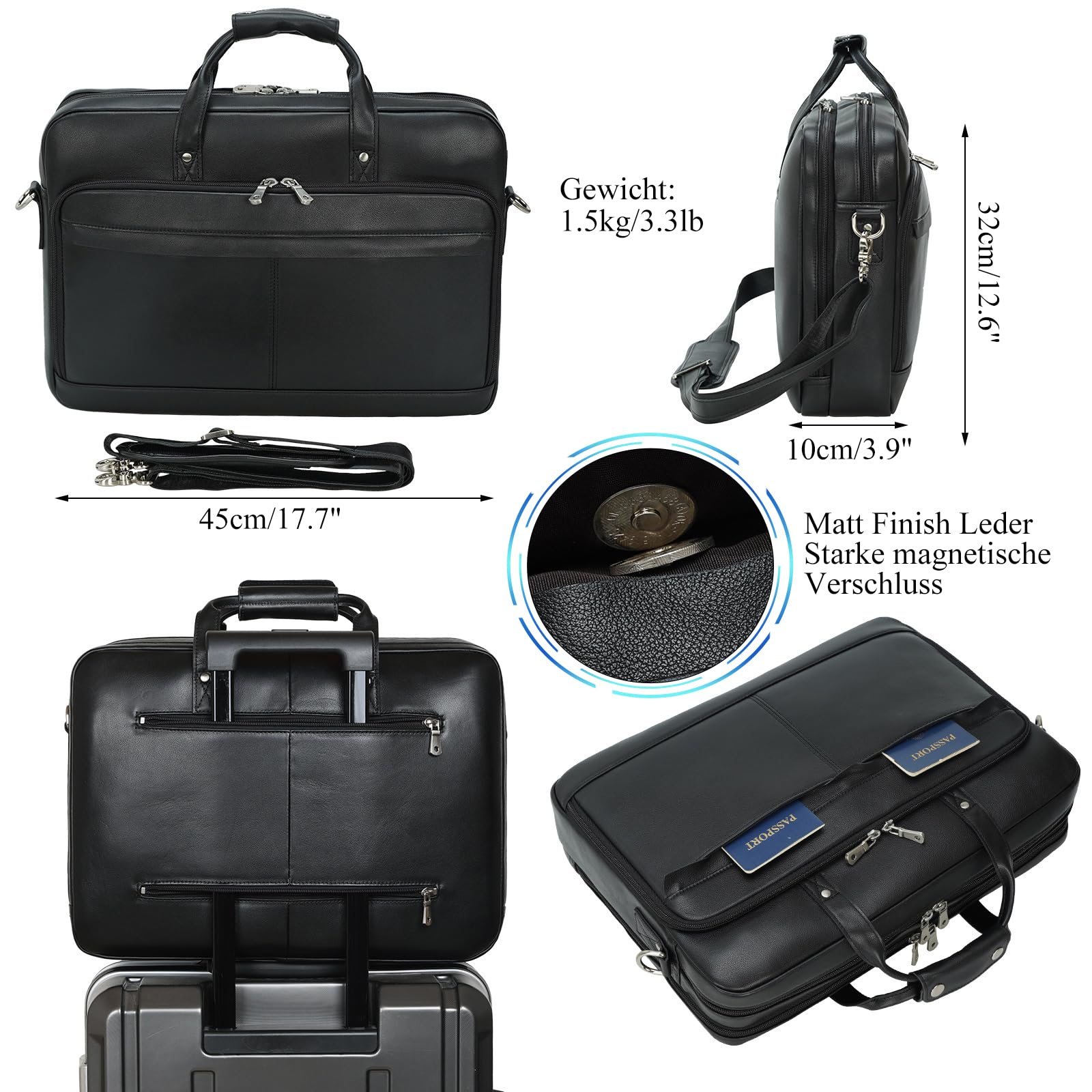 TIDING Aktentasche Herren Leder 17 zoll Laptoptasche Business Tasche 15.6" Laptop Handtasche Vintage Umhängetasche für Geschäft Büro