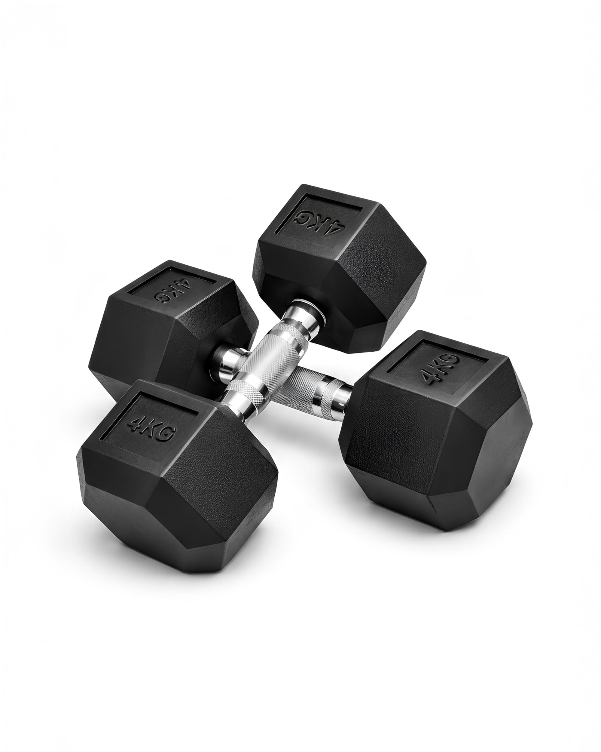 KAYMAN Rubber Hex Dumbbell Weights Pair–Solid Cast Iron Core with Rubber Coating, Non-Slip Knurled Handle, Anti-Roll Hex Design for Strength Training, Home Gym & Fitness Workouts - 4kg