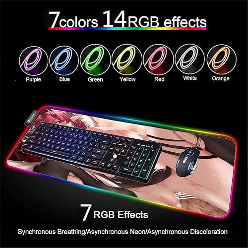 Miniatura 4 de Alfombrilla de mouse XXL RGB Anime Girl Sexy Butt Breasts Chest Alfombrilla de color LED Accesorios para juegos Mause Alfombra Gamer Oficina PC