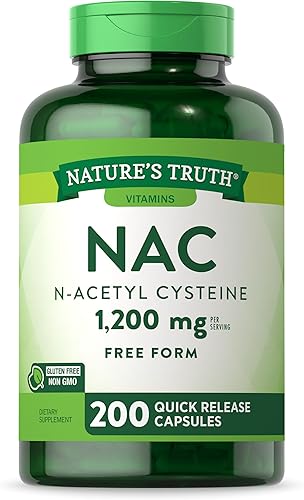 Nature's Truth Suplemento NAC N-acetil cisteína 1,200 mg 200 cápsulas Aminoácido en forma libre Suplemento sin OMG y sin gluten