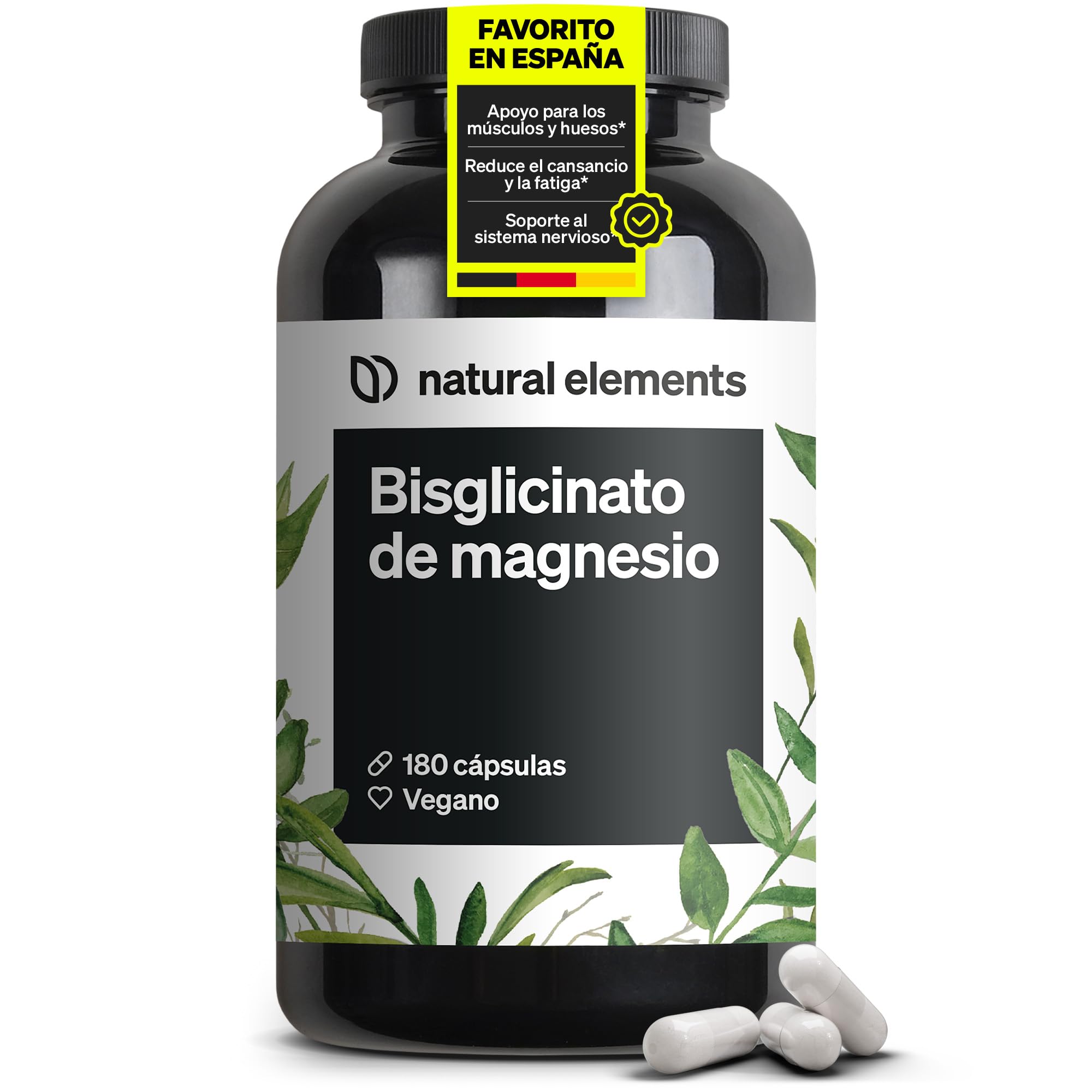 Glicinato de magnesio - 300 mg de magnesium elemental/dosis diaria - suministro para 2 meses con 180 cápsulas - magnesio quelado - inocuo para el estómago, vegano, de alta dosificación