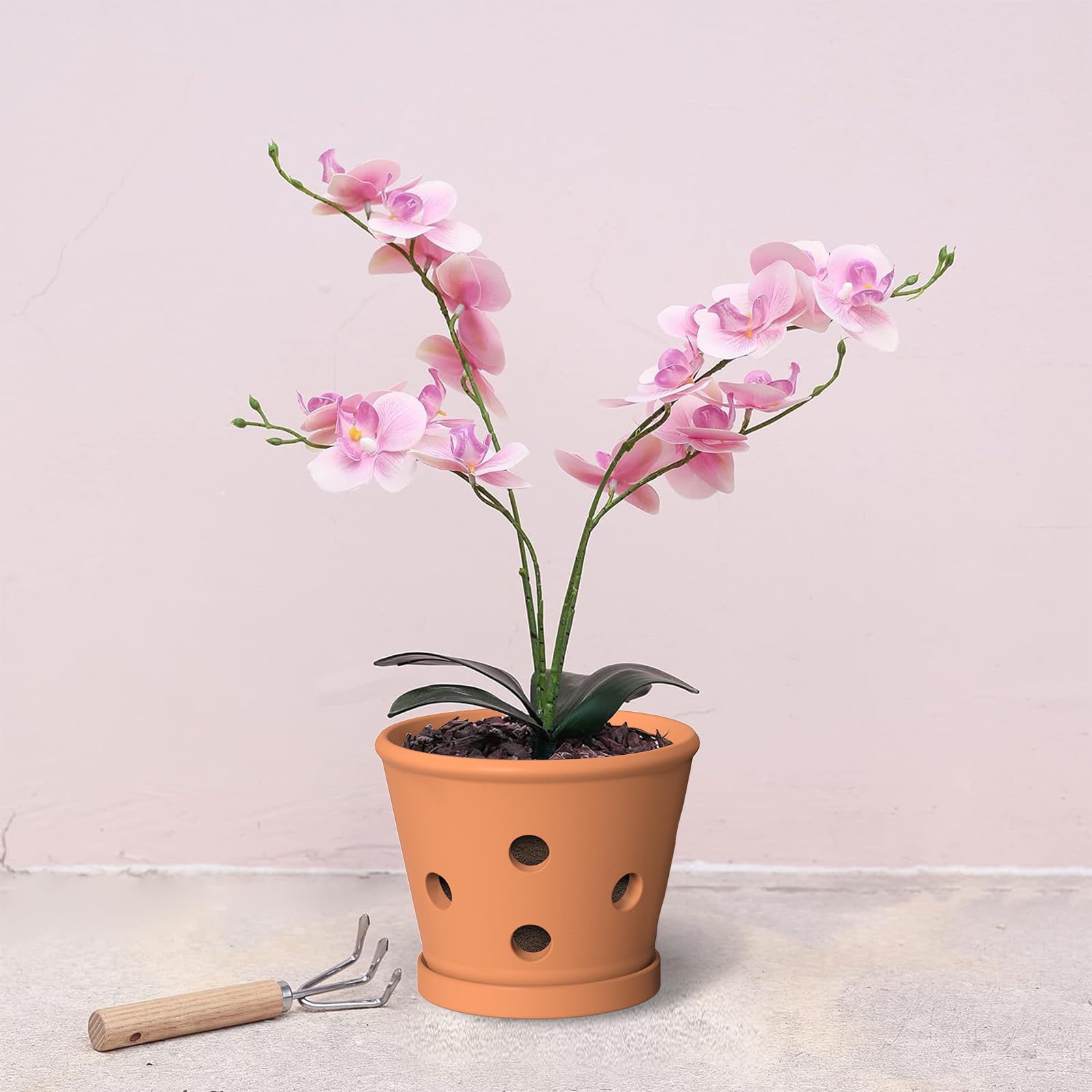 Orchideentöpfe aus Terrakotta, 15,2 cm, Orchideentopf mit Löchern und Untersetzern, 3 Stück, Ton-Orchideen-Pflanztöpfe zum Umtopfen, Terrakotta-Topf, großer Bulk-Blumentopf für drinnen und draußen,