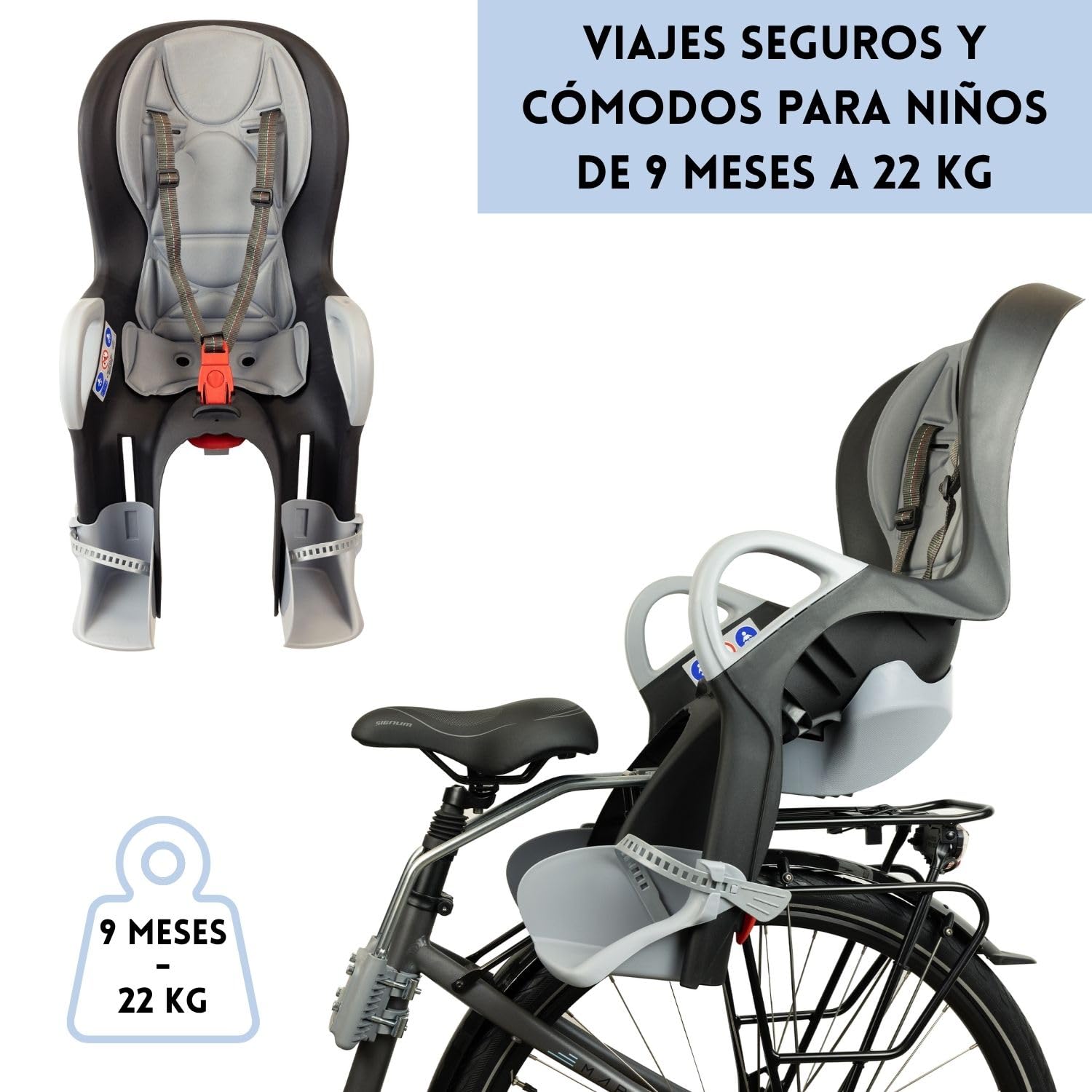 Ok Baby Silla Bicicleta Niño Trasera Reclinable 22 kg - Negro