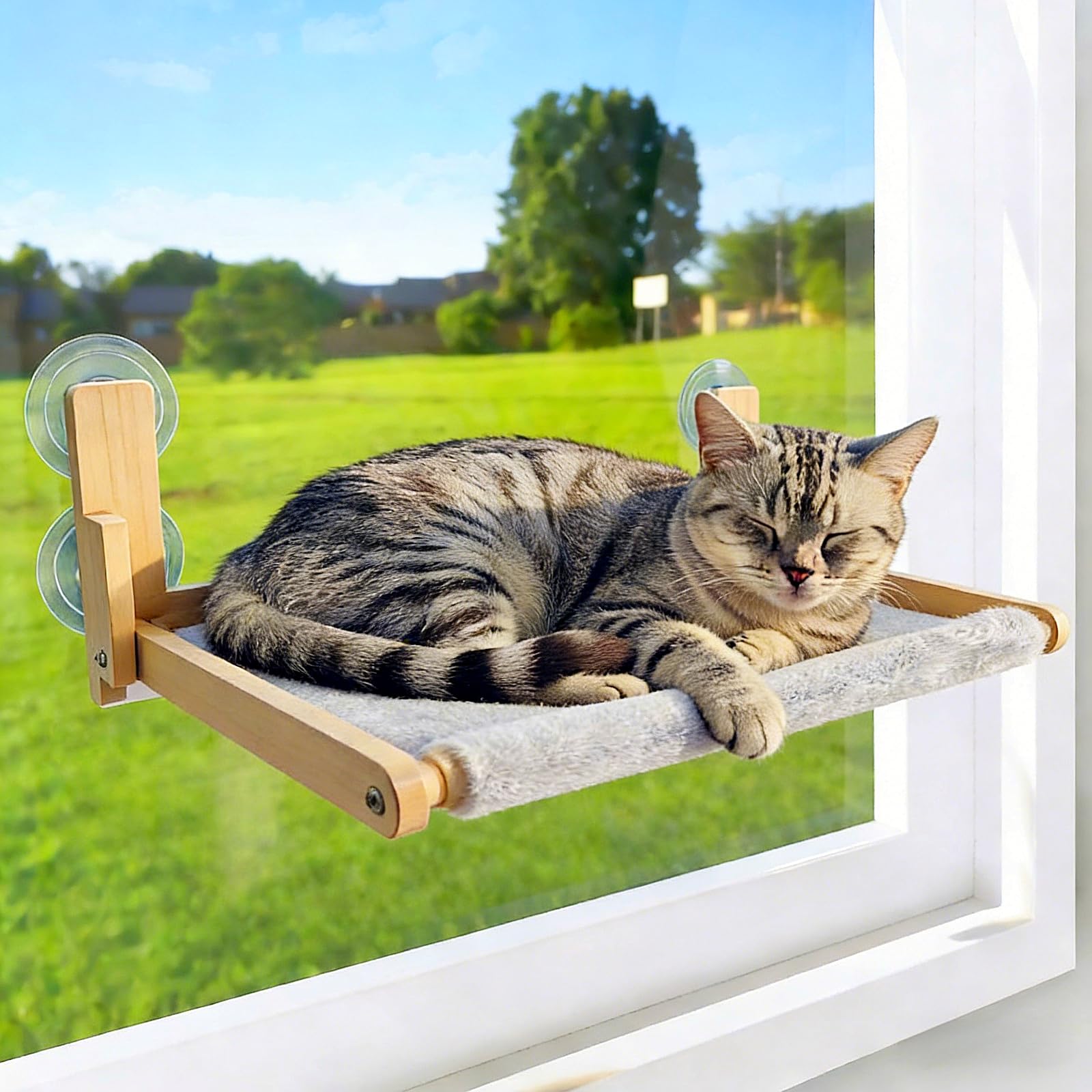 Perchoir de fenêtre Pliable en Bois Naturel pour Chat, hamac de 41,9 x 30,5 cm, Limite de Poids de 15,9 kg
