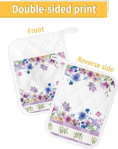 Miniatura 10 de Juego de 4 agarraderas de tela de toalla con bolsillo antideslizante y aislante de calor para cocina, guantes gruesos para horno, posavasos para