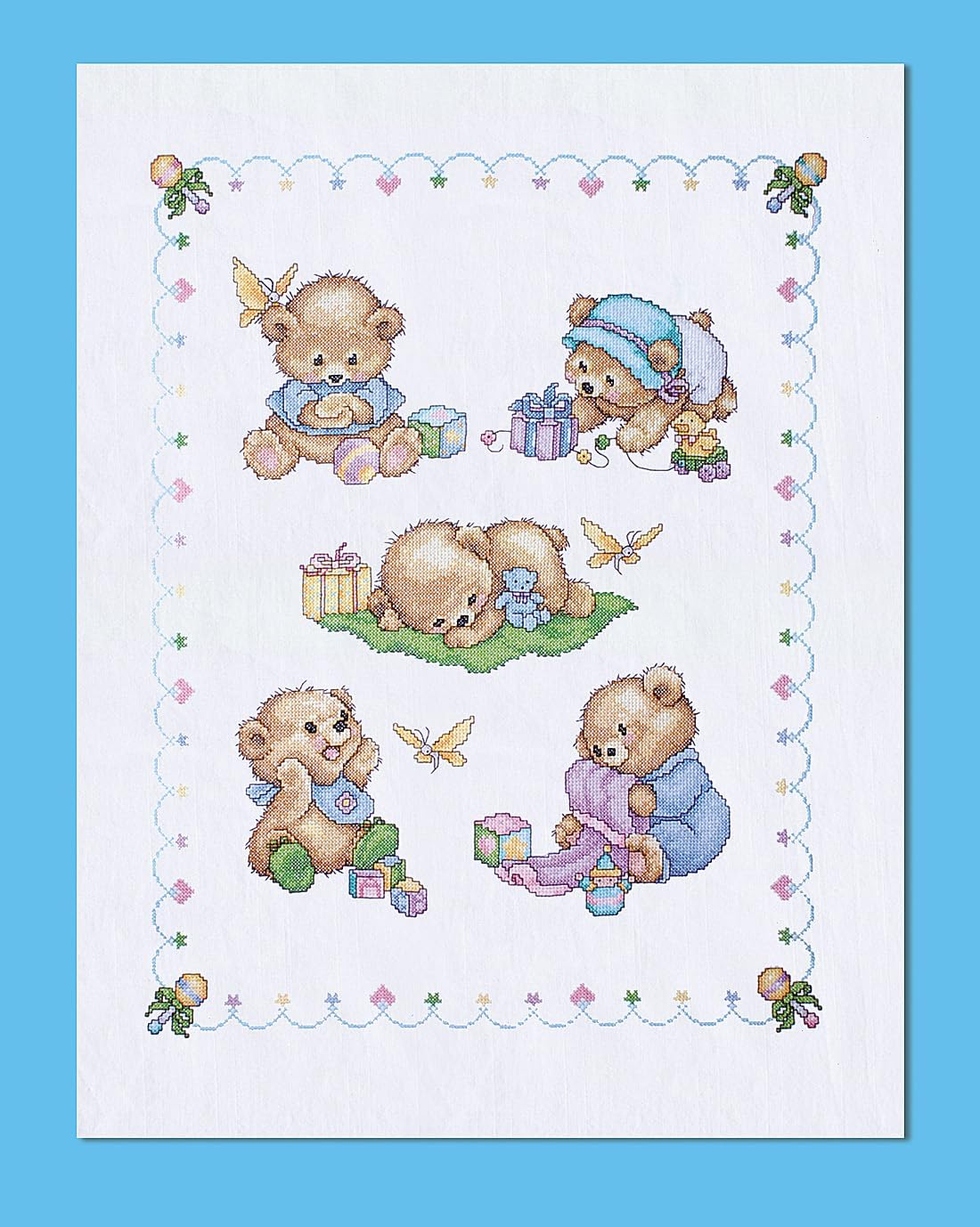 Tobin Bears Stamped for Cross Stitch Baby Quilt Kit,Baby Bears,43" x 34",T21705