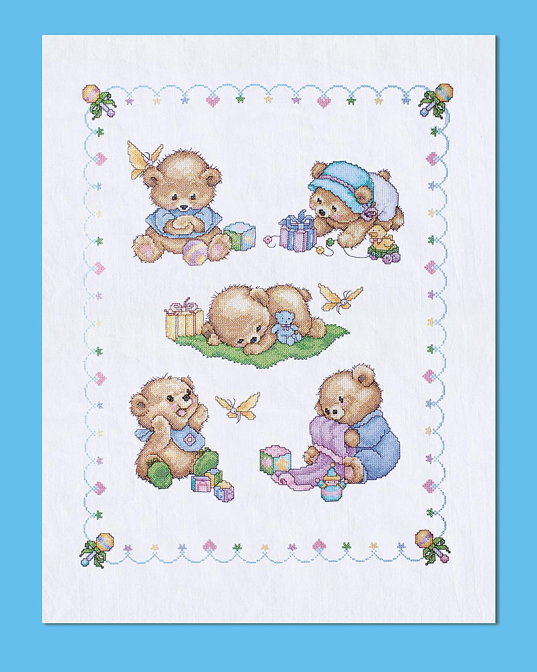 Tobin Bears Stamped for Cross Stitch Baby Quilt Kit,Baby Bears,43" x 34",T21705