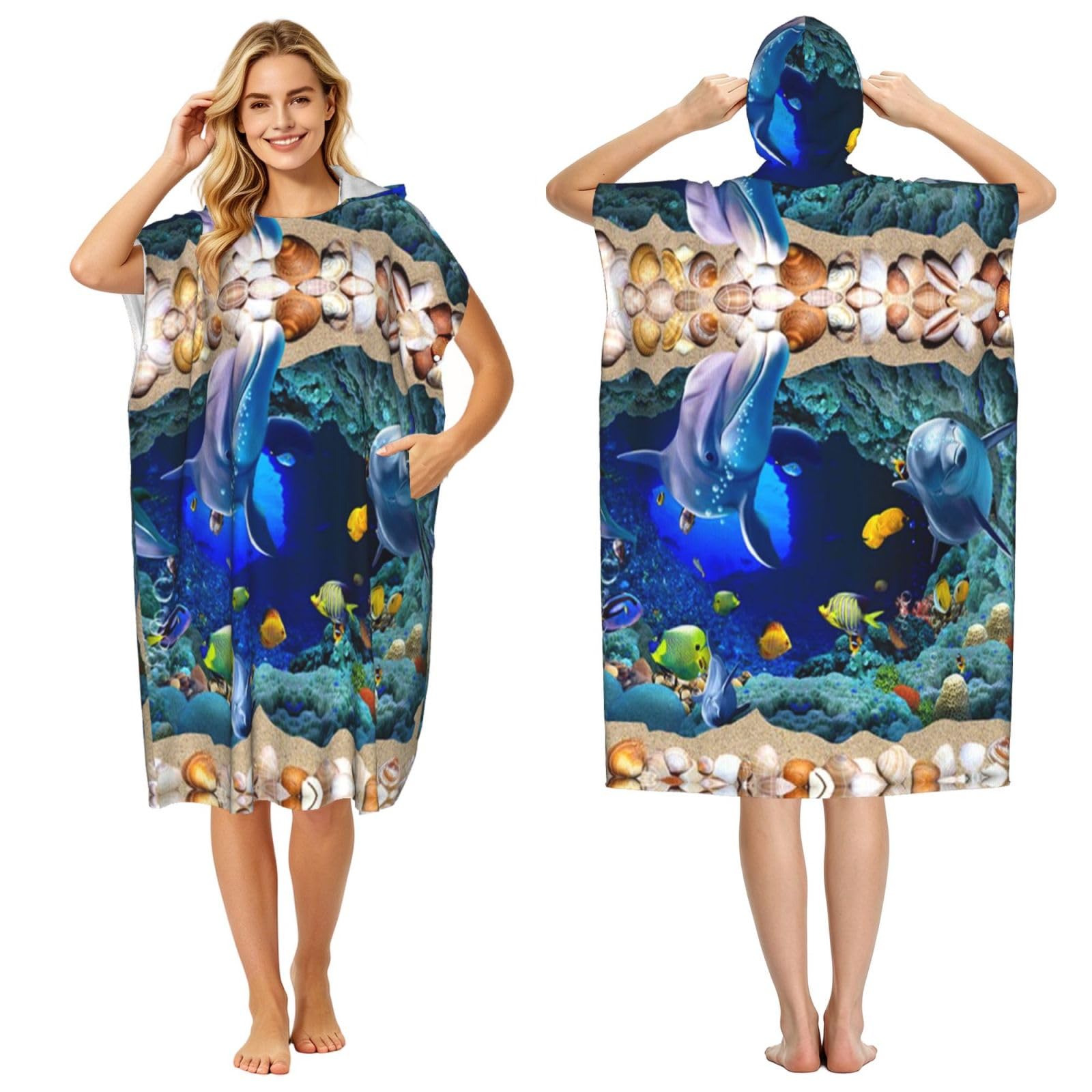 Peignoir à capuche bleu sous-marin pour adulte homme et femme