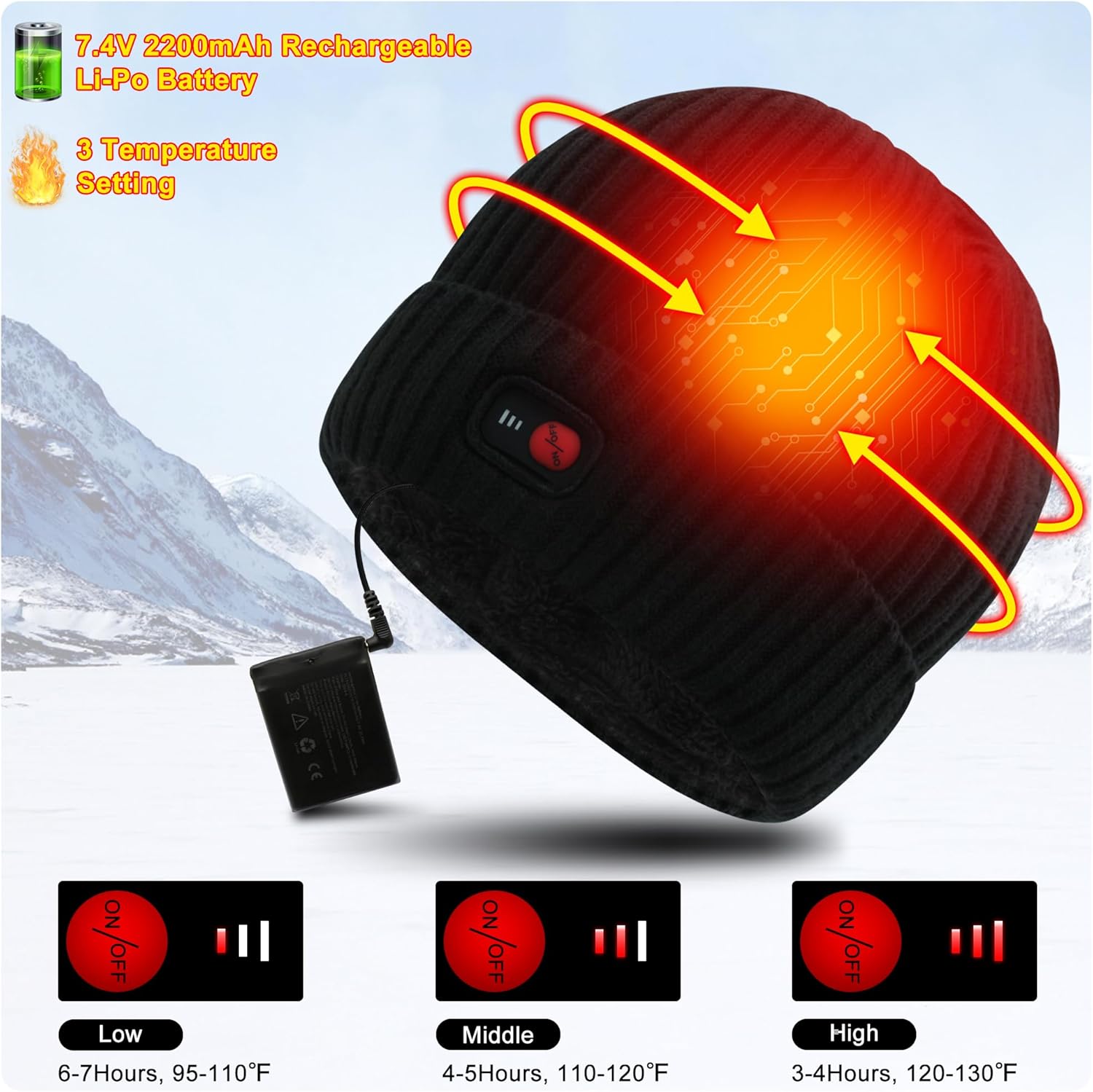SVPRO Heated Beanie Hat Men Women Rechargeable Battery Heated Electric Knit Cap