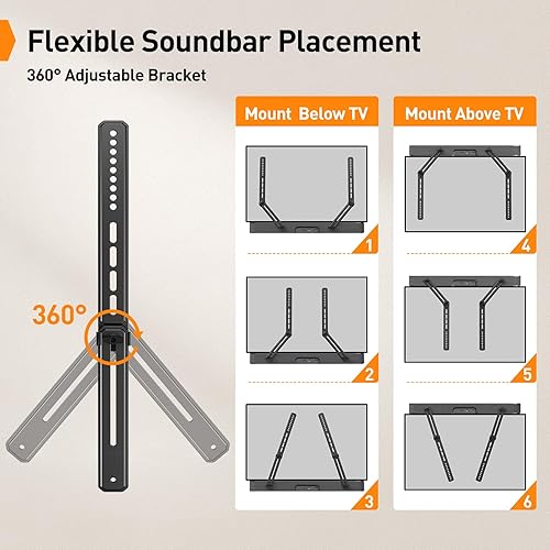 Miniatura 5 de Soporte para barra de sonido Perlegear con altura ajustable, montaje de barra de sonido hasta 15 lbs, soporte de barra de sonido debajo o encima del