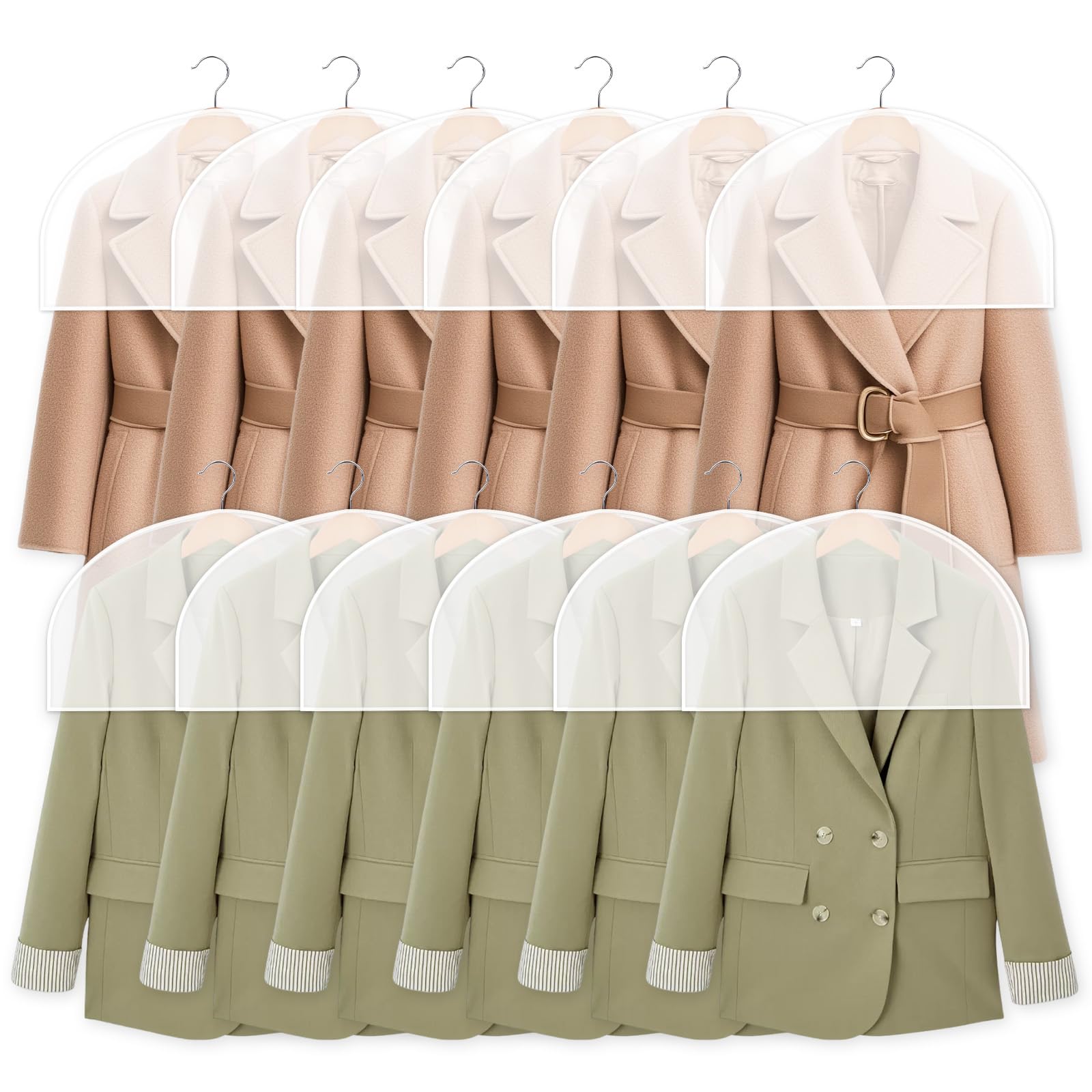 Funnaura 12 Pcs Plastic Clothes Covers, Covers Breathable Shoulder Cover Protector Bags for Wardrobe Storage&travel