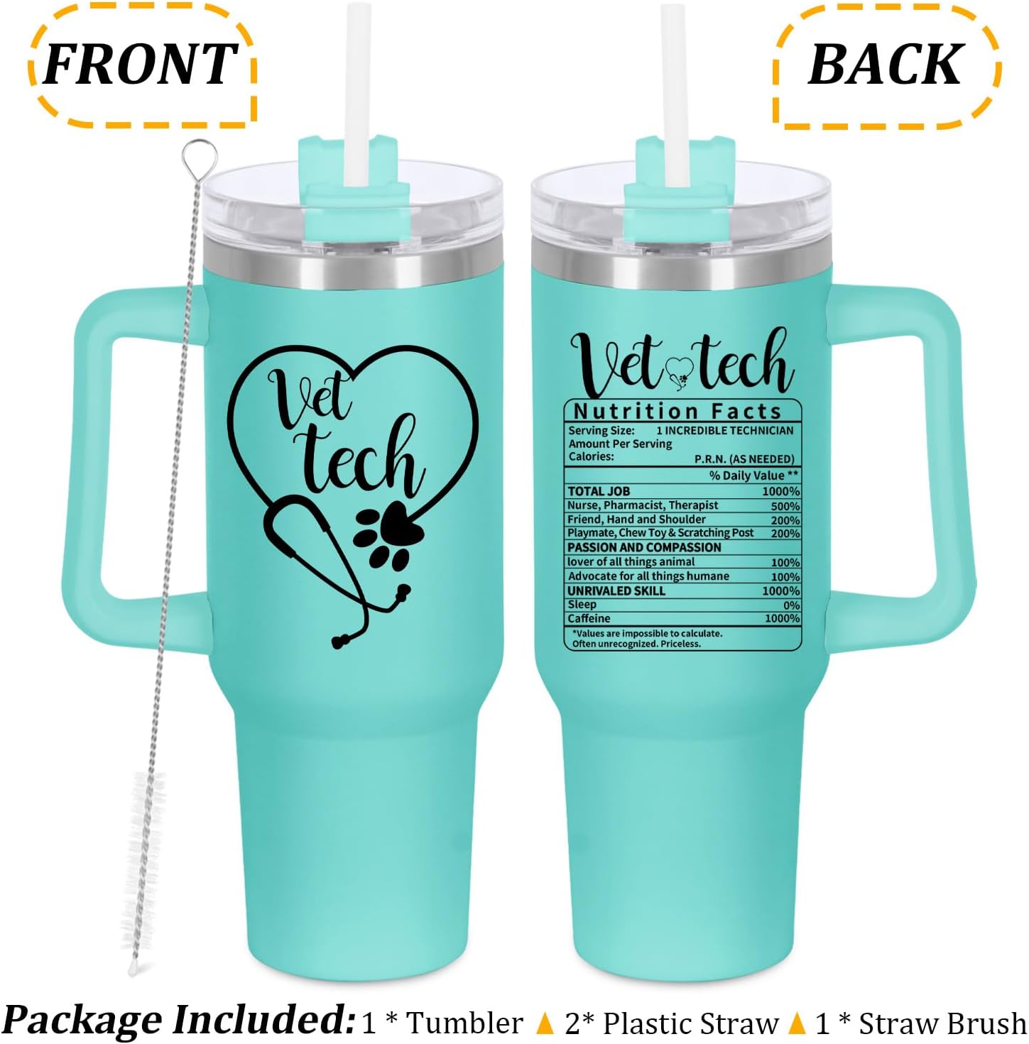 Vet Tech Gift Tumbler, Vet Tech Week Gift for Veterinarian, Veterinary Nutrition Fact 40 Oz Tumbler with Handle - Image 6