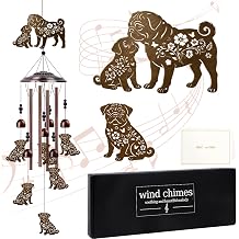 Pug Wind Chimes Gifts for Pug Lovers, Pug Gifts for Women Men, Pet Dog Owners Memorial Mothers Day Christmas Housewarming Present, Wind Chimes for Outside Porch Patio Yard Garden Decor