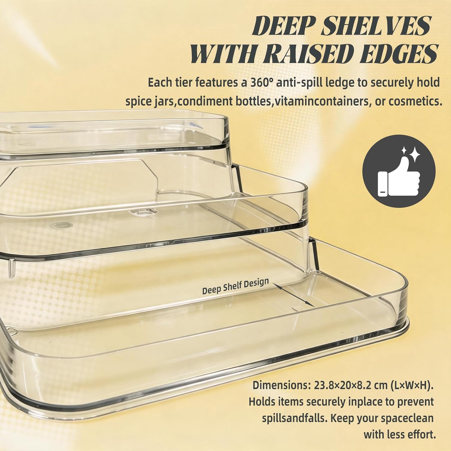 3-Tier Spice Rack Organizer, Clear PET Shelf for Cabinet & Pantry
