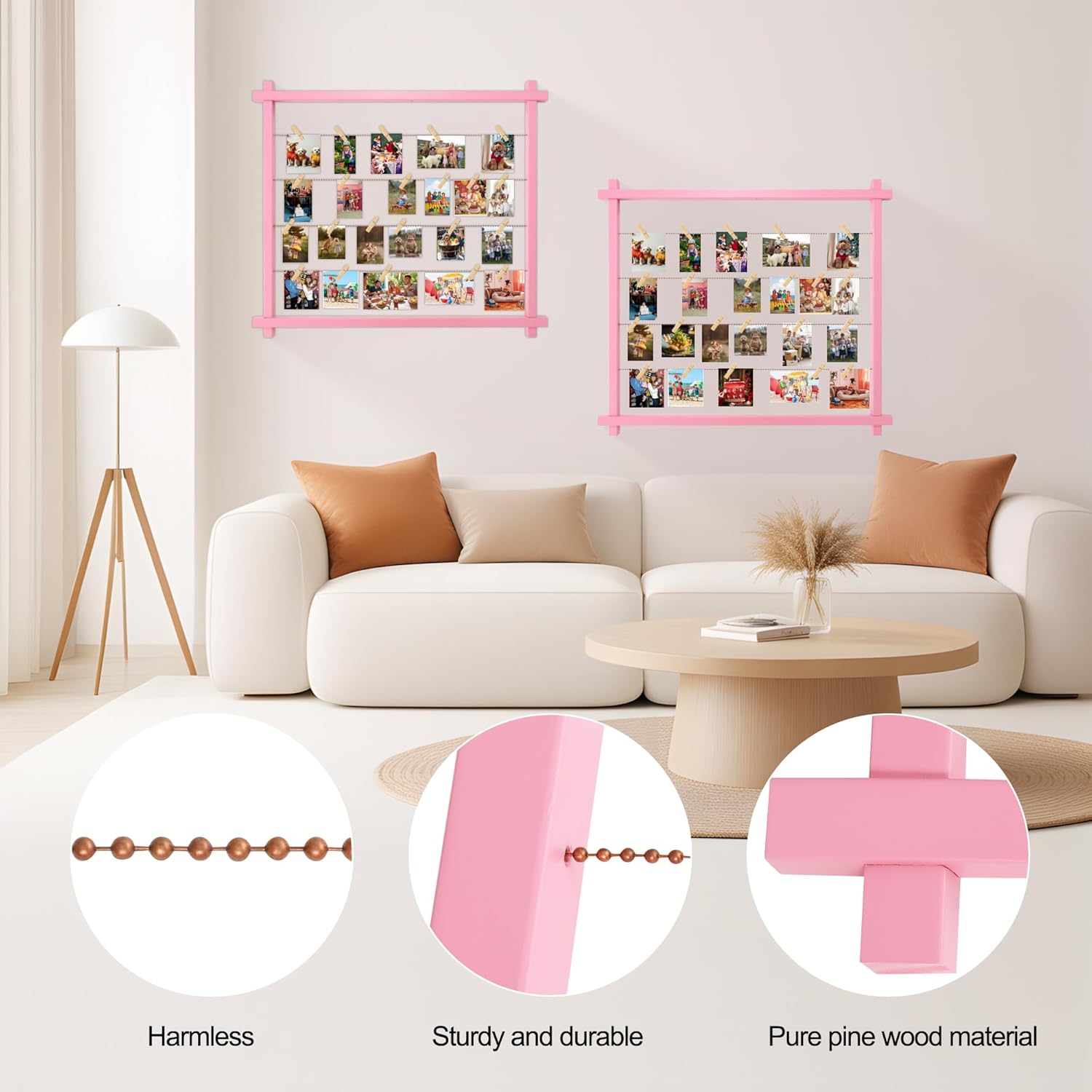 Collage Picture Frame for Nursery,Photo Display Board for Kids,Hanging Pictures Frames with Clips for Kid Graduation Birthday Party,Children Room Wall Decor,Upgraded,Easy To Assemble,Large(Pink) - Image 6