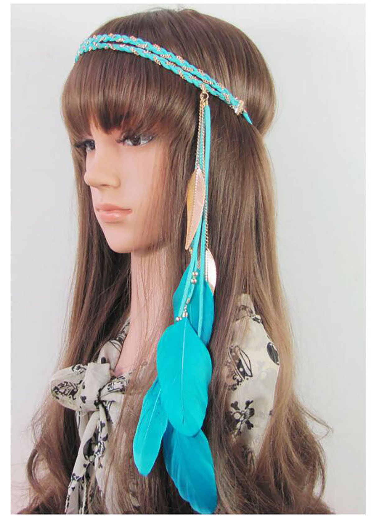 Bohemian Blue Feather Headband Enchanted Boho Feather Headband: An Ethereal Festival Touch main image 3