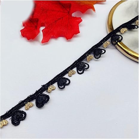 Amazon Co Jp ピーチハートゴールドラインブラックレースミルクシルクラブ片側小型バーコード 手作りジュエリー水溶性刺繍 Size Black Gold 1 5cm ホーム キッチン