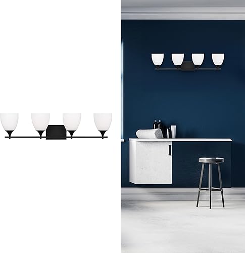 Vista 48 de Scott Living Toffino - Aplique de pared moderno de 2 luces para baño, acabado cromado, con pantallas de vidrio de leche