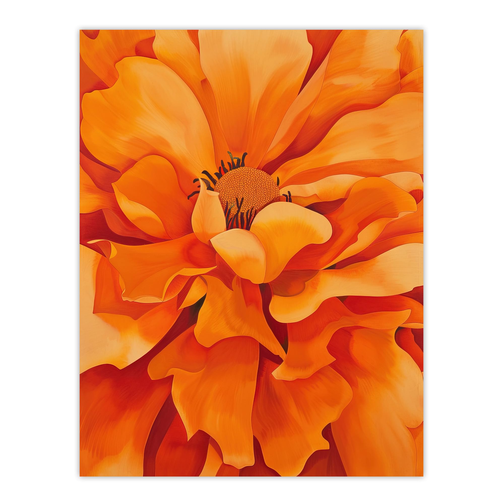 Artery8 Orange Marigold Flower Painting Modernist Floral Living Room Large Wall Art Poster Print Thick Paper 18X24 Inch
