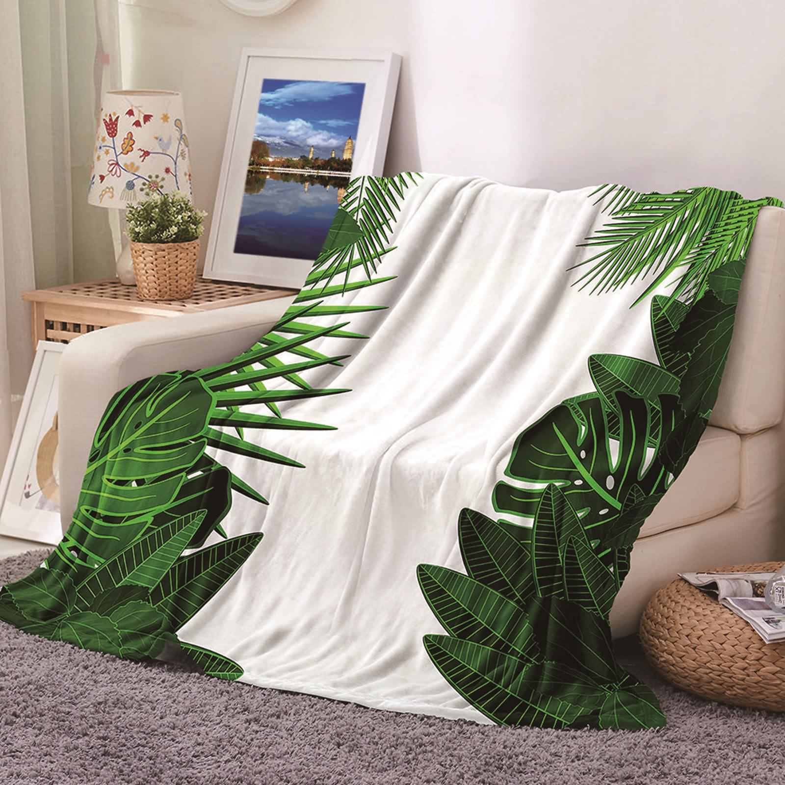 Plaid chaud et doux à motif feuilles KnSam pour cocooning canapé