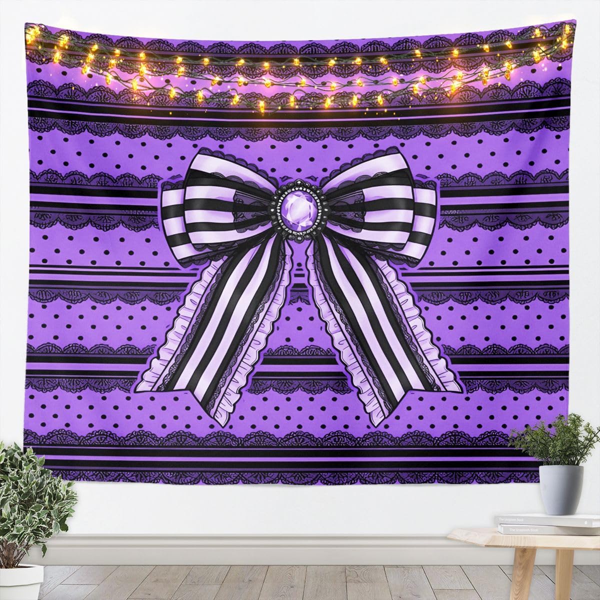 Feelyou Bow Tapestry Rainbow Wall Art for Living Room Bedroom Cartoon Bowknot Themed Wall Hanging Blanket Home Decor Small 51"x59" image 3