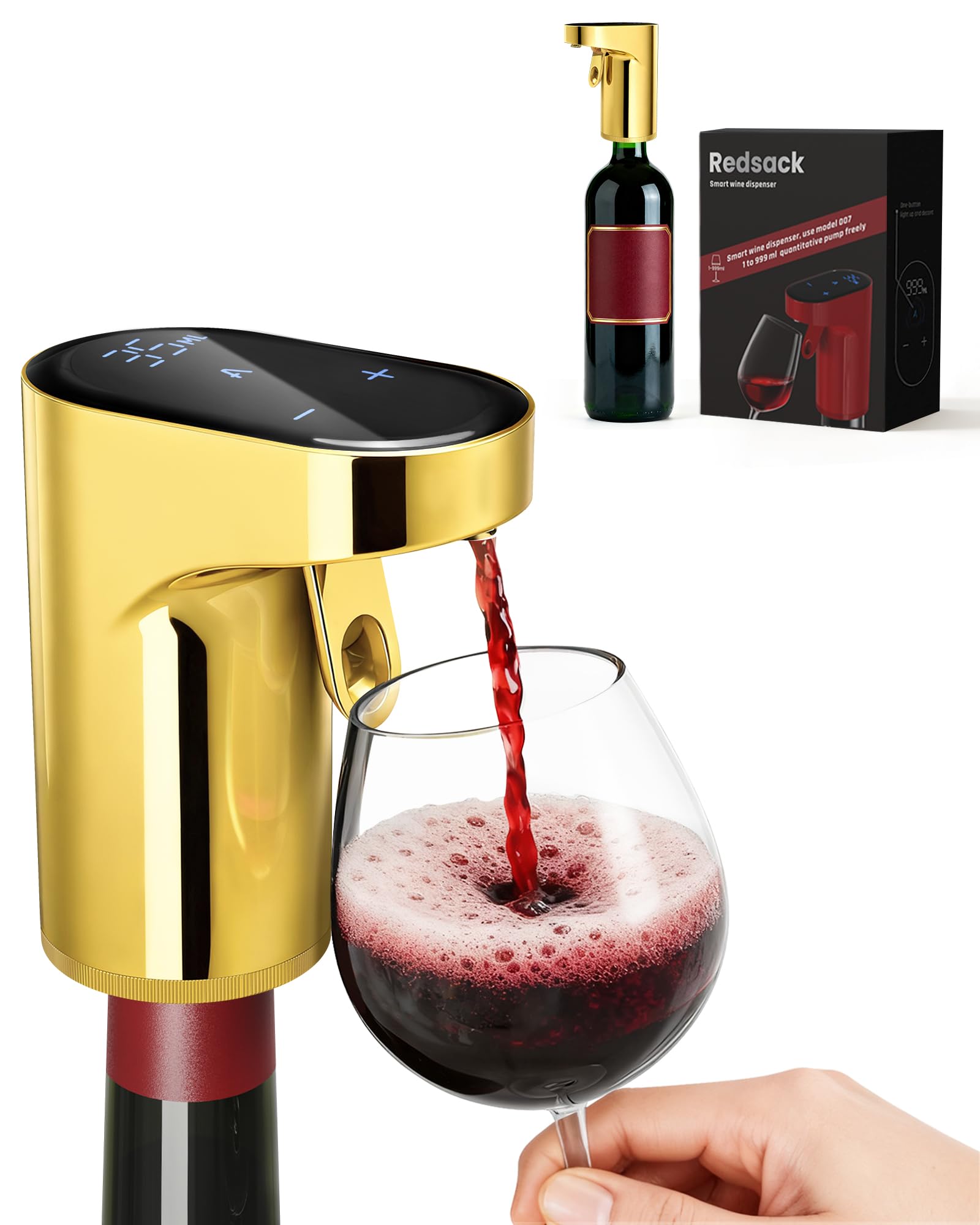 Redsack Electric Wine Decanter, Automatic Quantitative Wine Aerator, Smart Touch Screen Alcoholic Beverage Dispenser for Bottles with Mouth Diameters of 18-20, 21-23, 28-30 mm