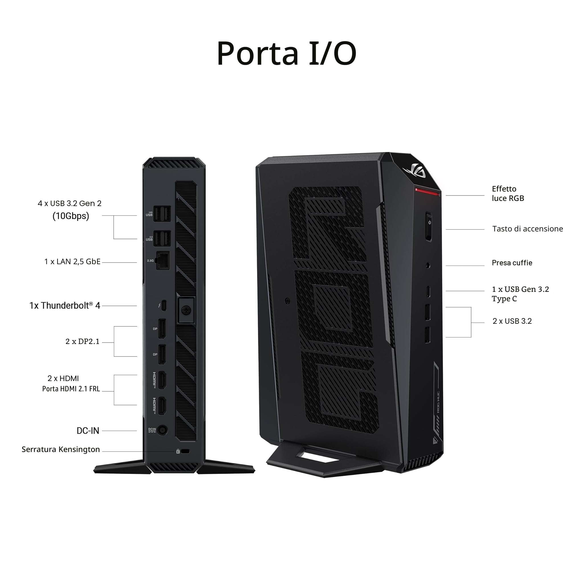Mini PC da gioco ROG NUC (2025) con CPU ARL-HX Intel Core Ultra 9 (Serie 2), GPU mobile NVIDIA GeForce RTX 5070, RAM DDR5 da 32 GB, SSD NVMe da 1 TB, Thunderbolt 4, raffreddamento a tripla ventola e