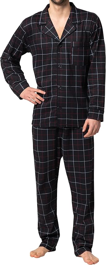 Hanes Mens Pajamas Cotton X-Temp Long Sleeve Shirt & Pants Knit Pjs Lounge Set