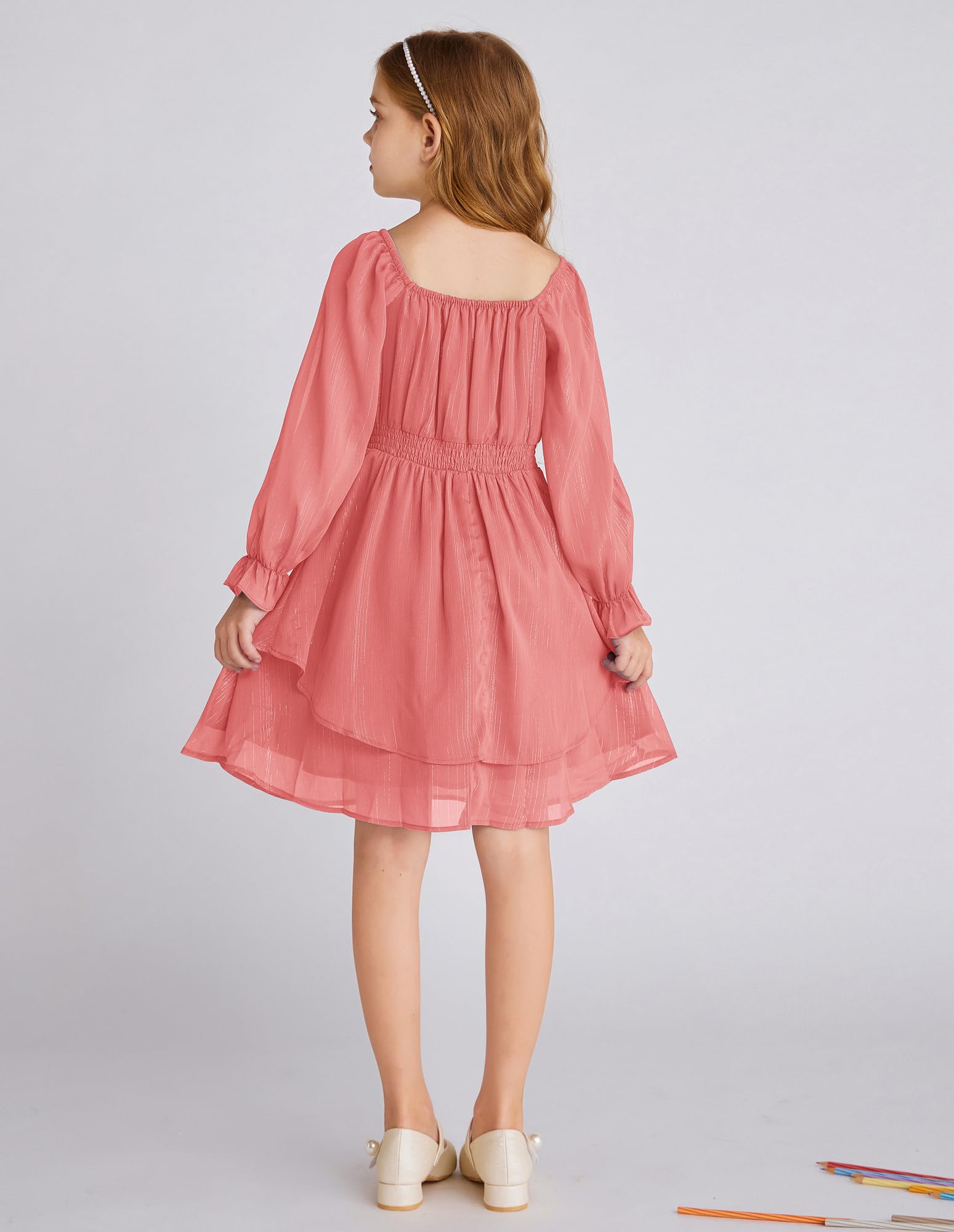 GRACE KARIN Dziewczęca sukienka księżniczki, szyfon, sukienka imprezowa, na co dzień, kwadratowy dekolt, sukienka urodzinowa, 5-14 lat