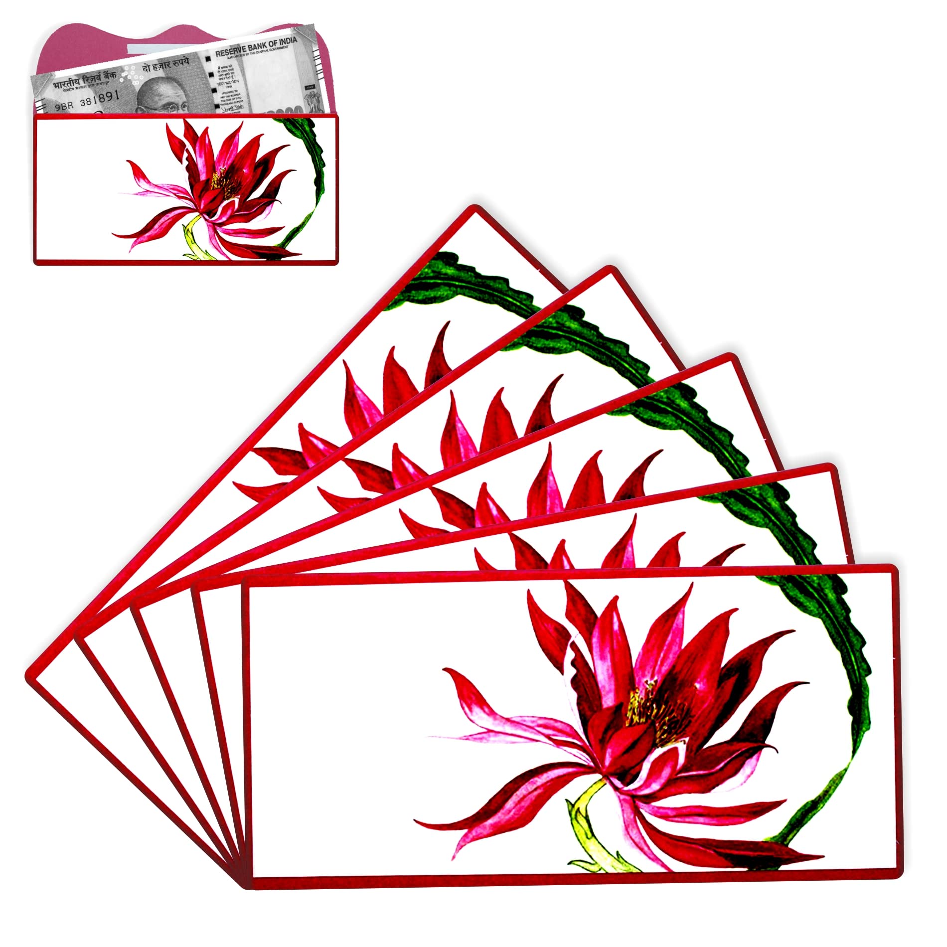 Home Genie Shagun Envelope | Money Envelop for Cash Gifting | Decorative Money Envelopes with Magenta Floral Design | for Wedding, Engagement, Reception (Pack of 5)