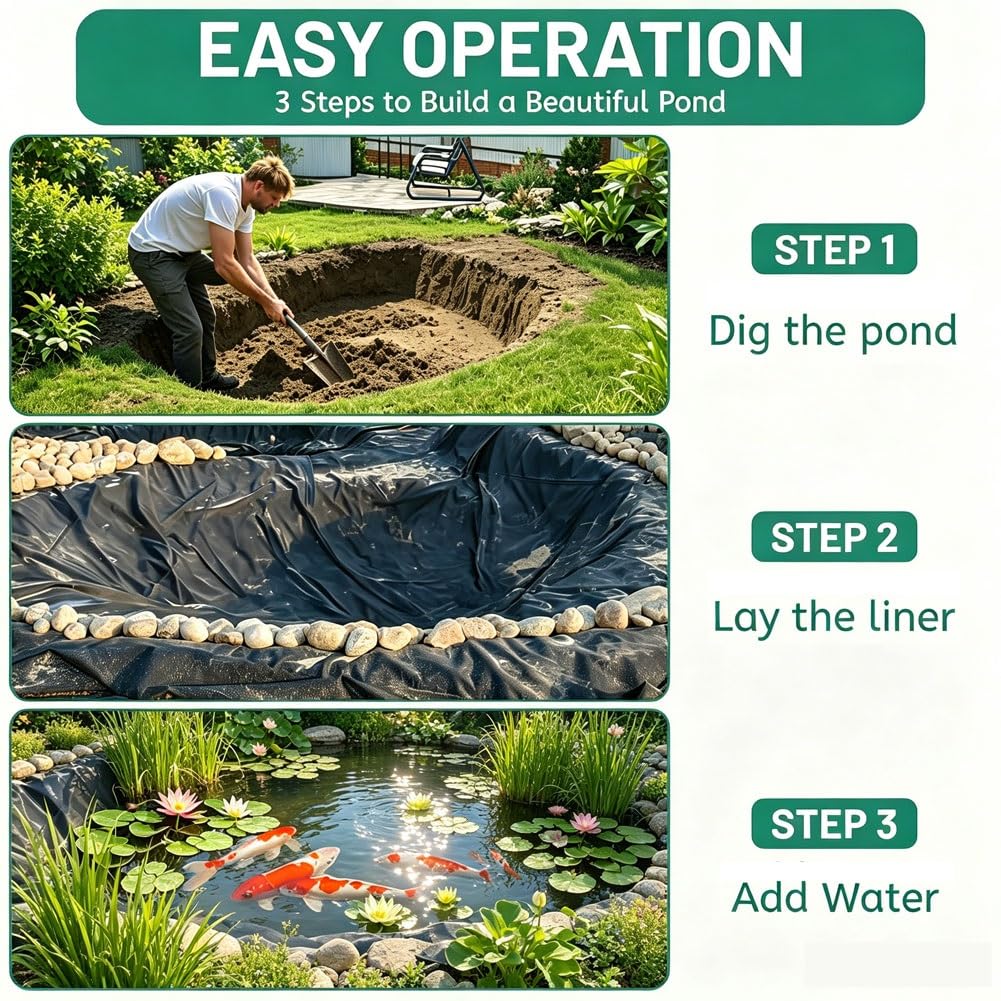 Rivestimento per Laghetto di Grandi Dimensioni EPDM 0.7 mm, Telo in Gomma Impermeabile Robusta per Laghetti Artificiali, Cascate da Giardino, Paesaggistica Esterna(1.5x2m)