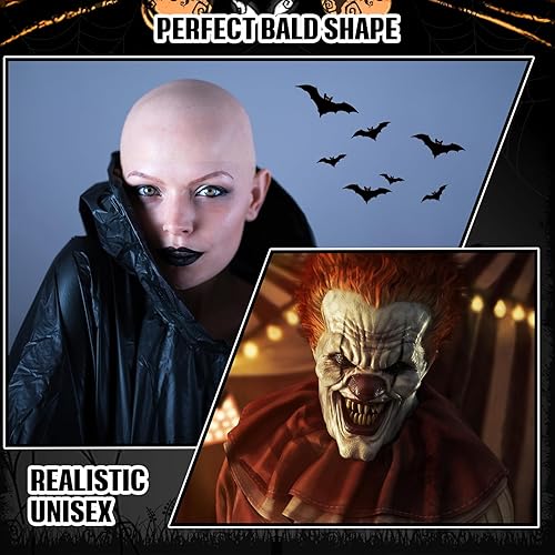 Miniatura 5 de WILLBOND 4 gorras de Halloween calvas para maquillaje de látex calvo para cabeza, peluca, sombrero, accesorios de disfraz para adultos (color de