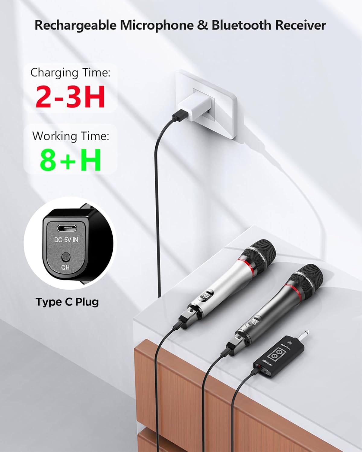 Bietrun Rechargeable Wireless Microphone,Dual Metal Cordless