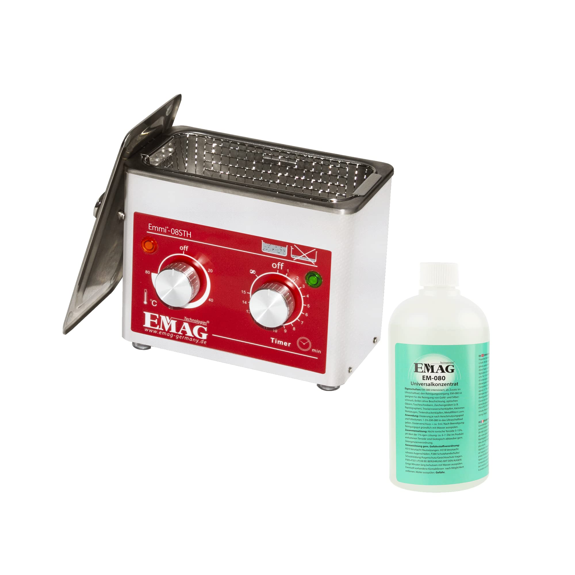 EMAG Ultraschallreiniger Emmi 08STH Universal-Set I Brillenreinigungsgerät auch Schmuck & Uhren I Ultraschallreinigungsgerät aus Deutschland I 600ml
