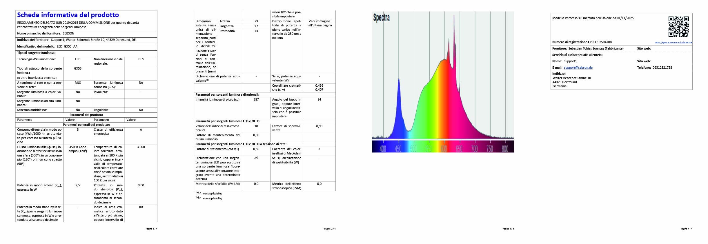SEBSON Lampadina LED GX53 2,5W - Classe di Efficienza Energetica A | 450lm Bianco caldo 3000K, sostituisce Alogena 40W, Lampada LED piatta Ø73x27mm, 230V, Set da 10