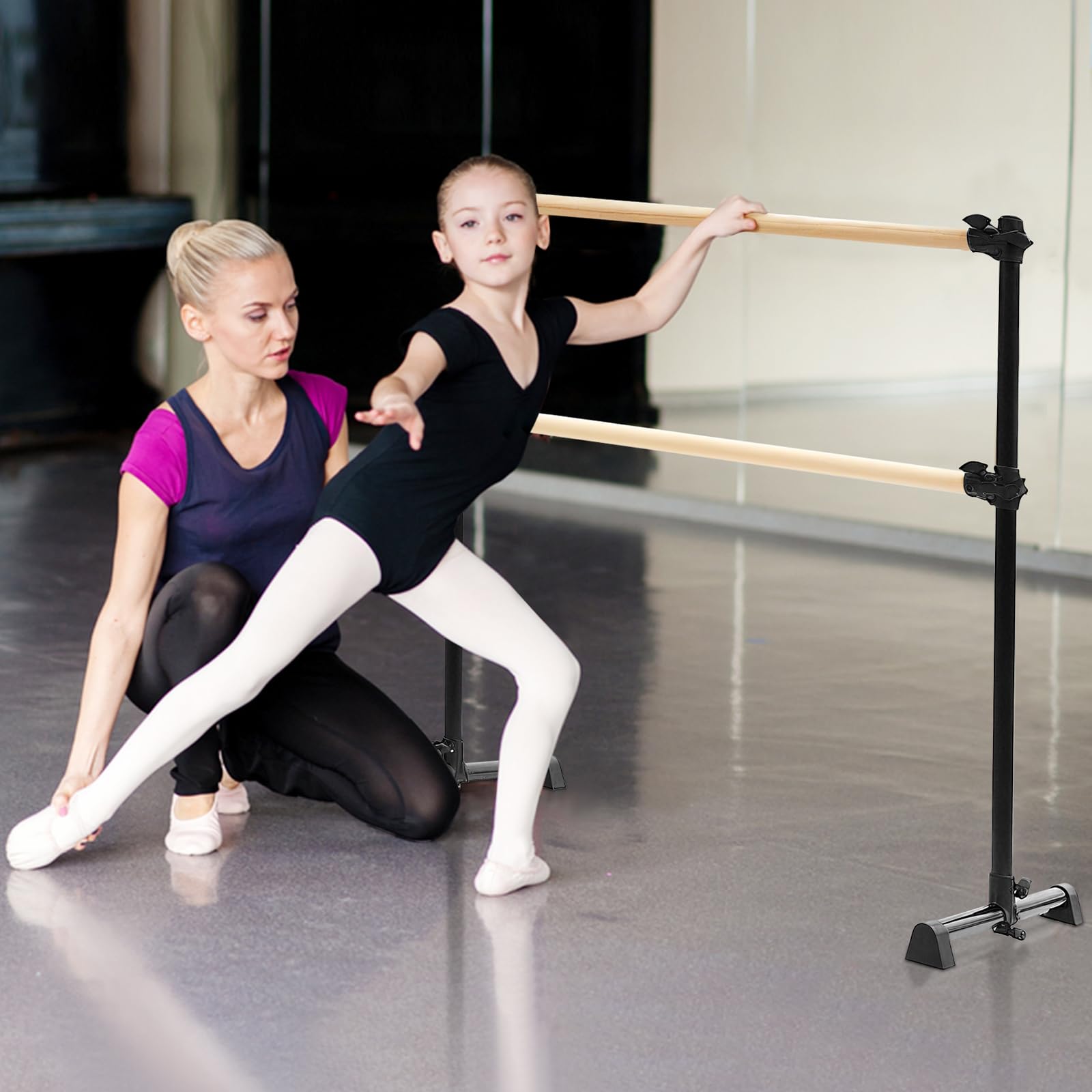 LIROPAU Barra de ballet doble, barra de ballet independiente con pies antideslizantes, altura ajustable de 15 a 122 cm para niñas, niños y adultos