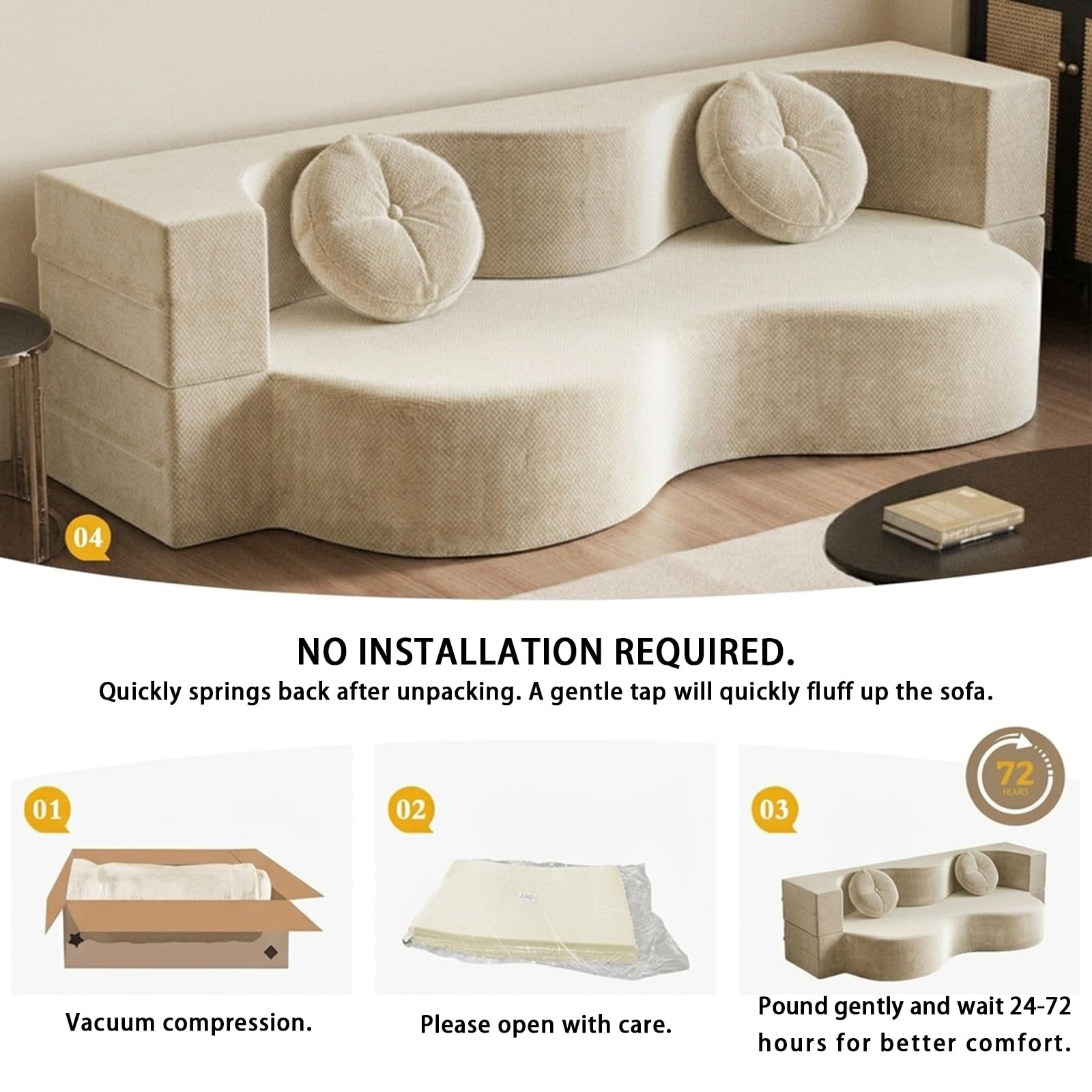 Sofa-Klappbares -Schlafsofa-Boneless Couch Abnehmbar und waschbar - Keine Montage erforderlich Weiß