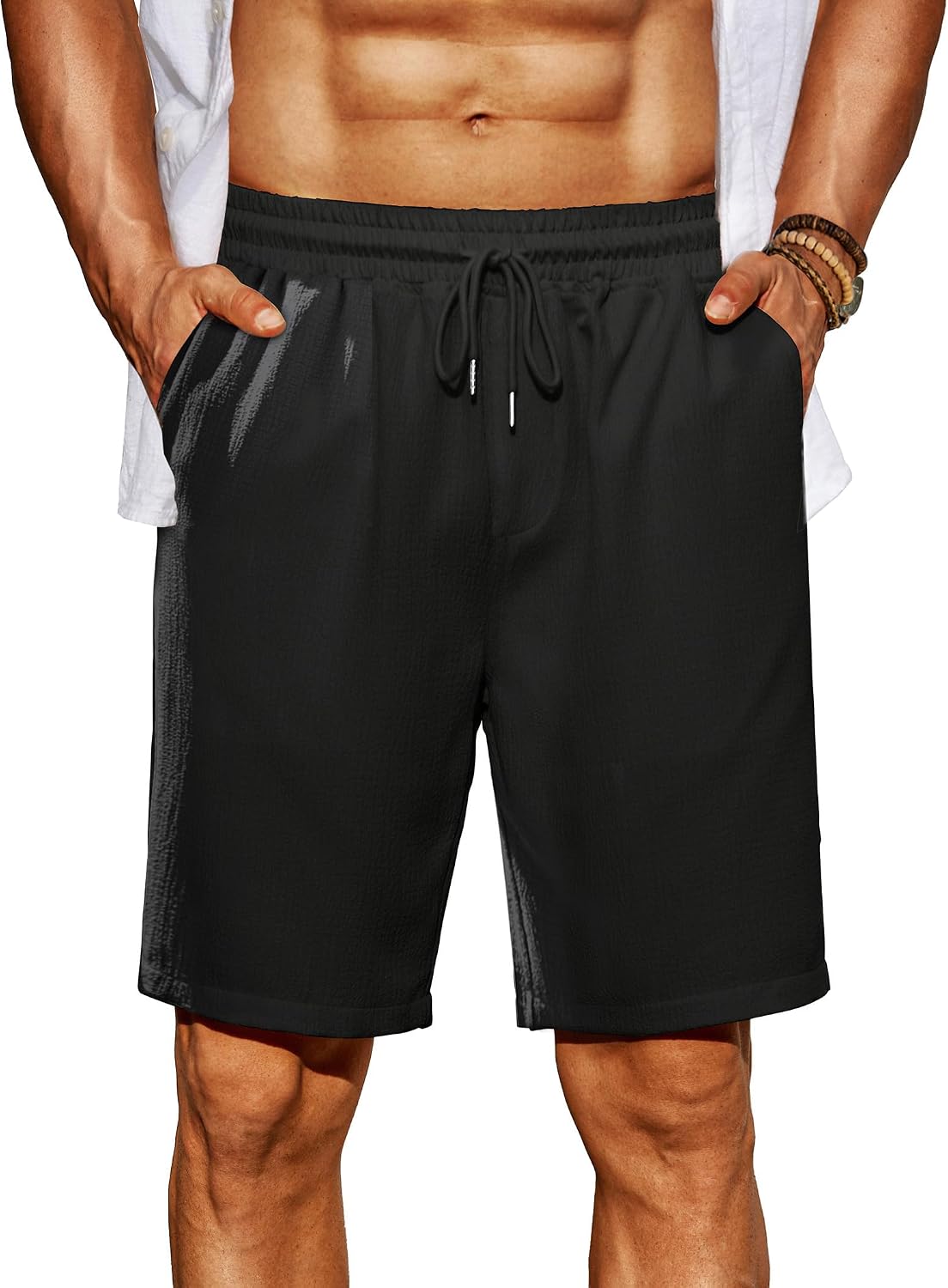 COOFANDY Men's Beach Shorts 9" Elastic Waist Drawstring Shorts Lightweight Regular Fit Casual Summer Shorts