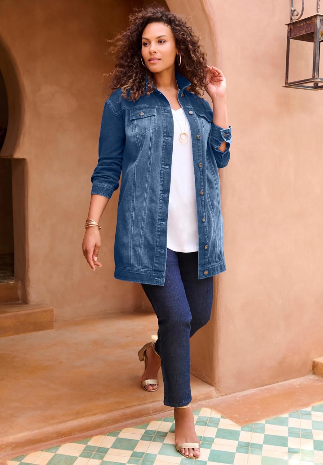 Clothing Plus Size Long Denim Coat Roaman's Women's Plus Size Long