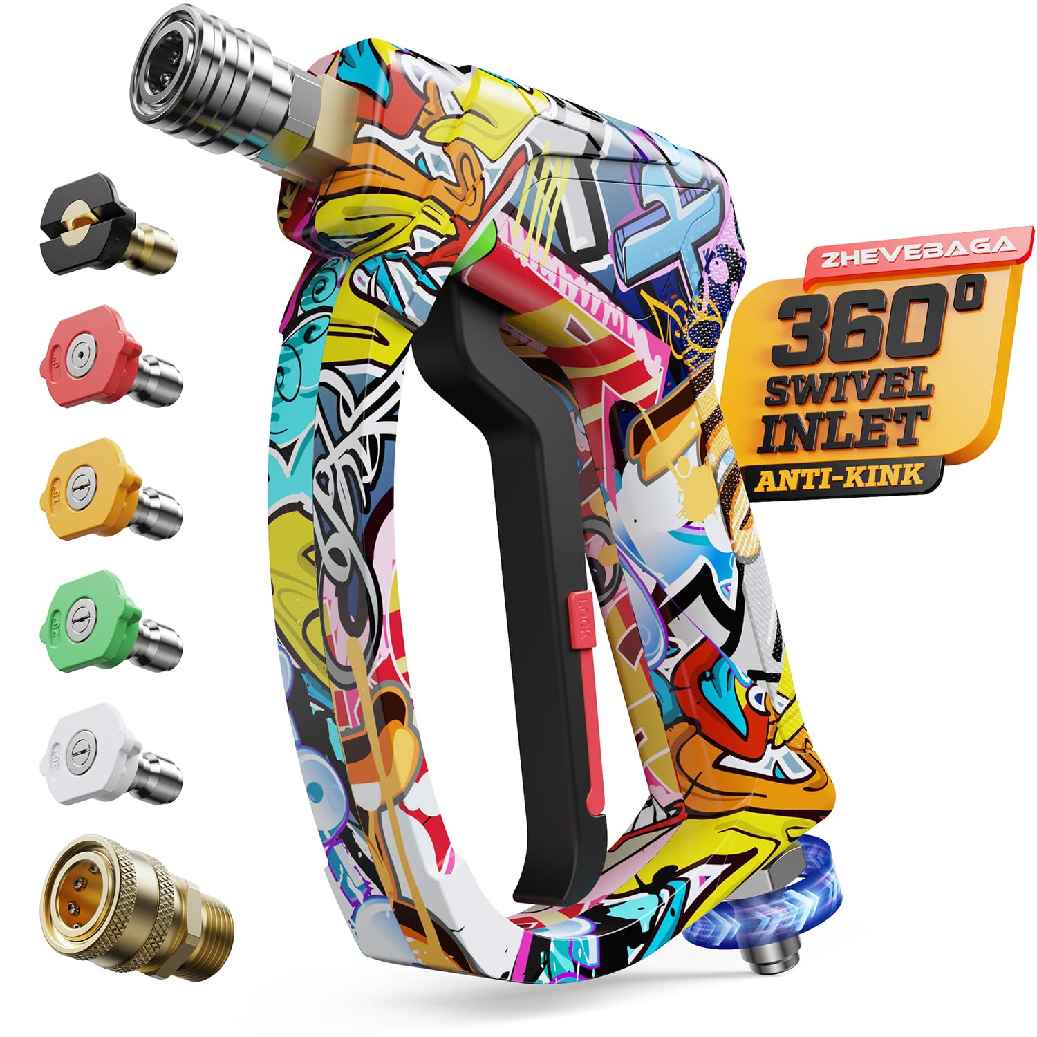 Short Pressure Washer Gun with Swivel, Power Washer Gun