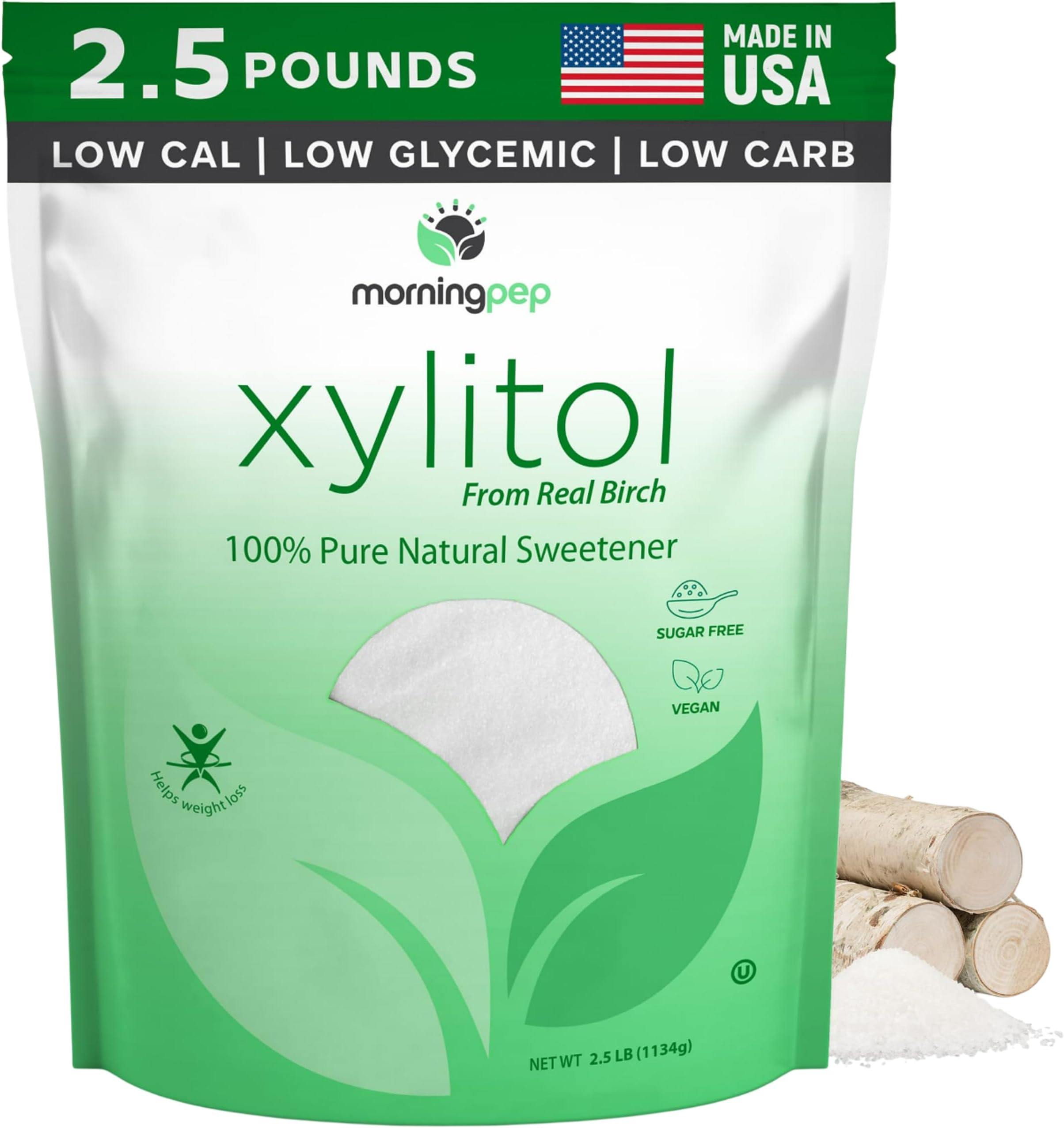 Morning Pep Birch Xylitol Keto Diet Sweetener NON GMO GLUTEN FREE - MADE IN USA