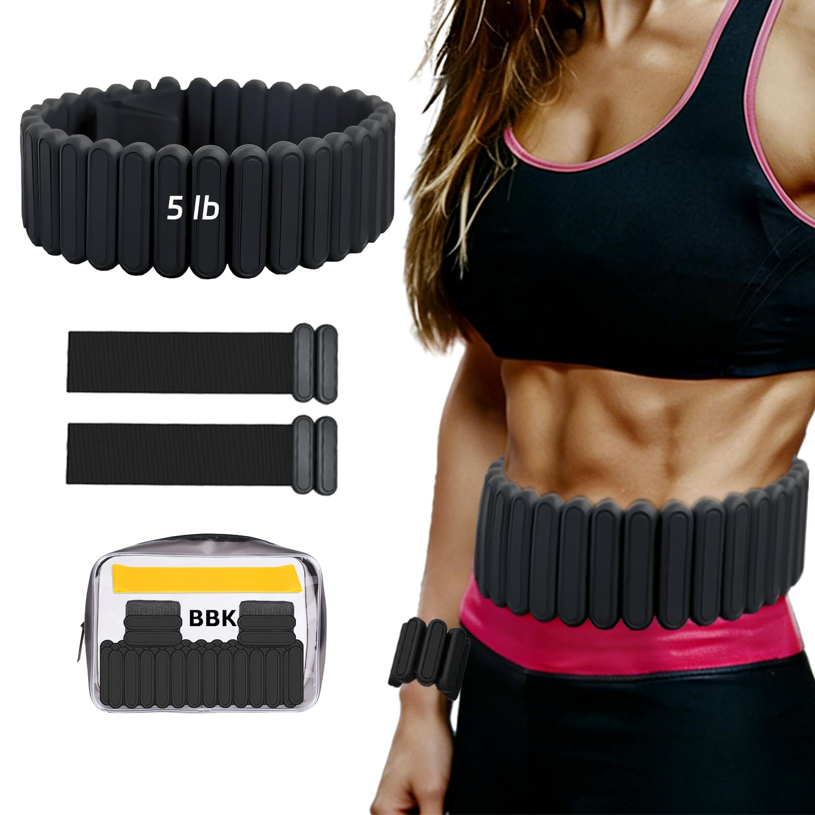Adjustable Weighted Belt for Men & Women – DIY Weighted Walking & Exercise Belt with Removable Weights – Gym, Strength Training, Yoga, Hiking – Free Weight Adjustment for Wrist & Ankle (Black, 5lb)