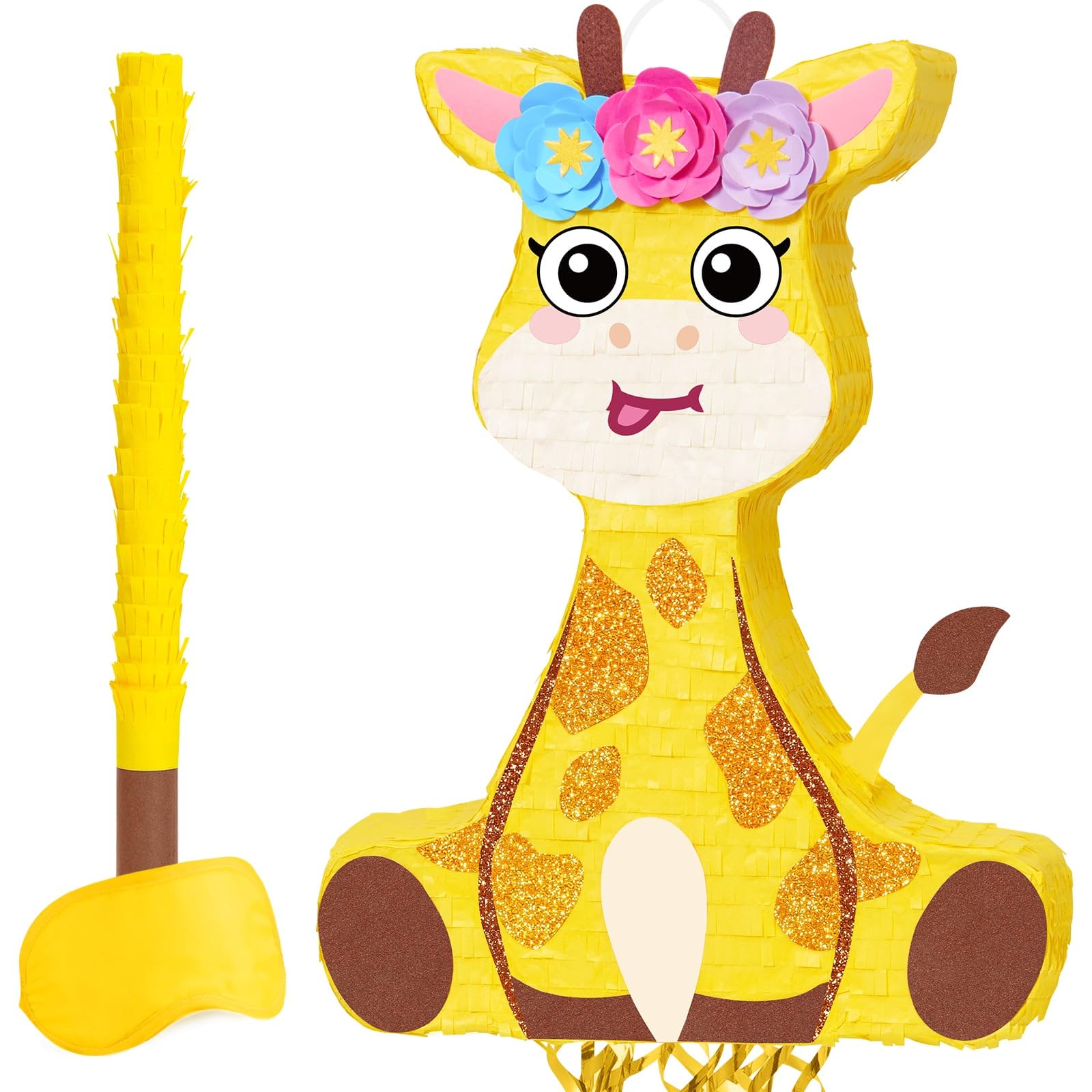 WERNNSAI Giraffe Piñata - Jungle Giraffe Piñata with Blindfold and Bat for Kids Cute Safari Animal Birthday Party Decorations Classroom Party Game Supplies Baby shower Decor